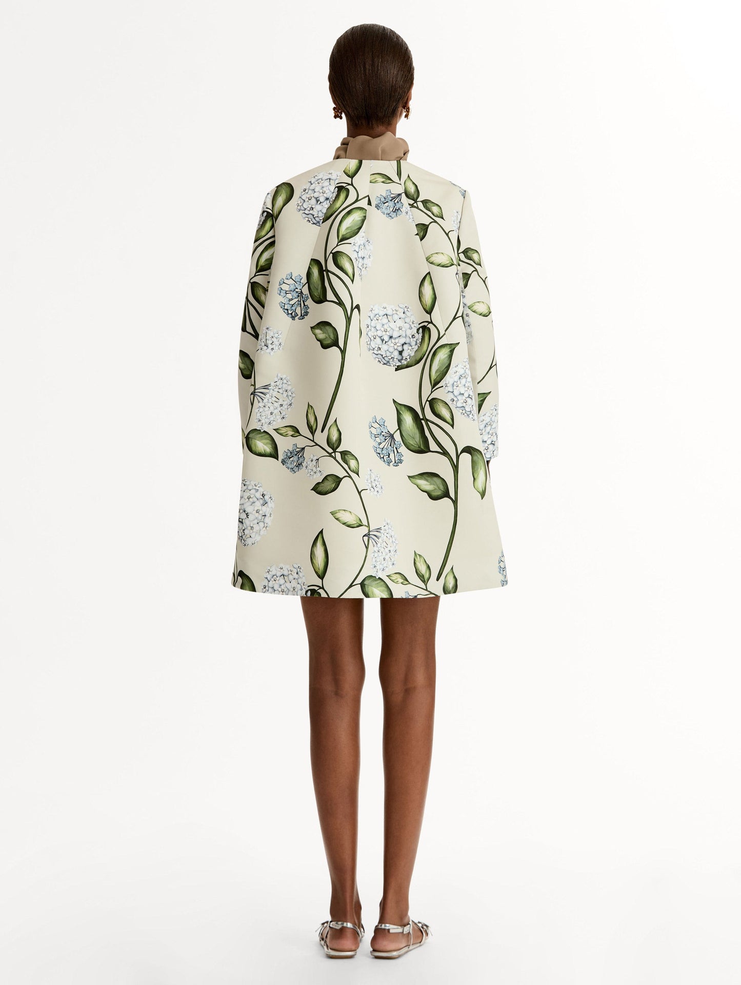 Porcelain Flower Faille Coat Denim/oatmeal / Oscar de la Renta