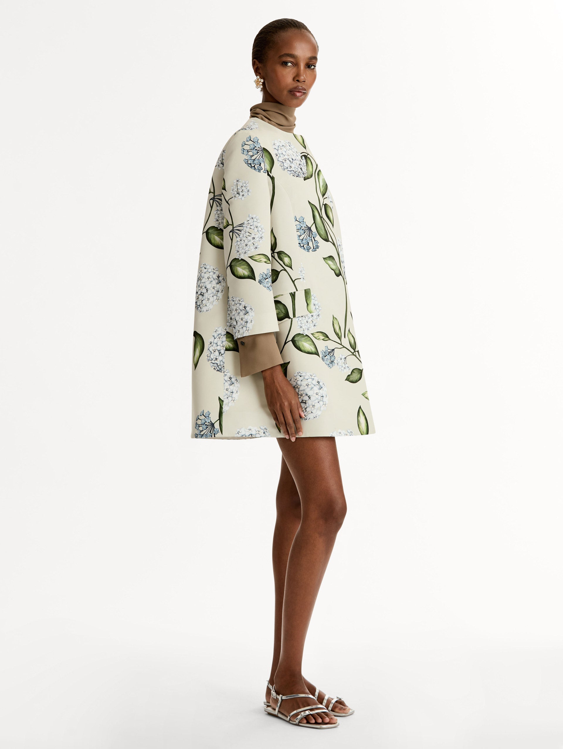 Porcelain Flower Faille Coat Denim/oatmeal / Oscar de la Renta