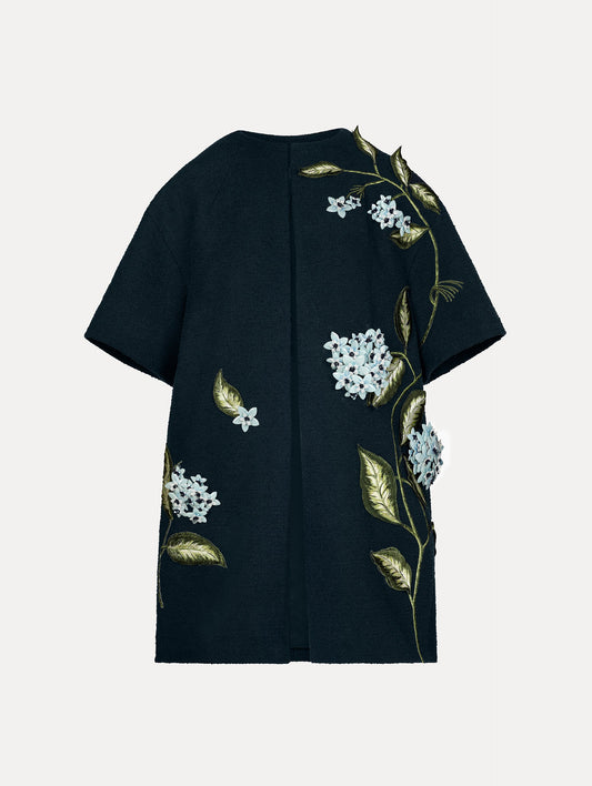 Porcelain Flower Embroidered Coat Navy/denim / Oscar de la Renta