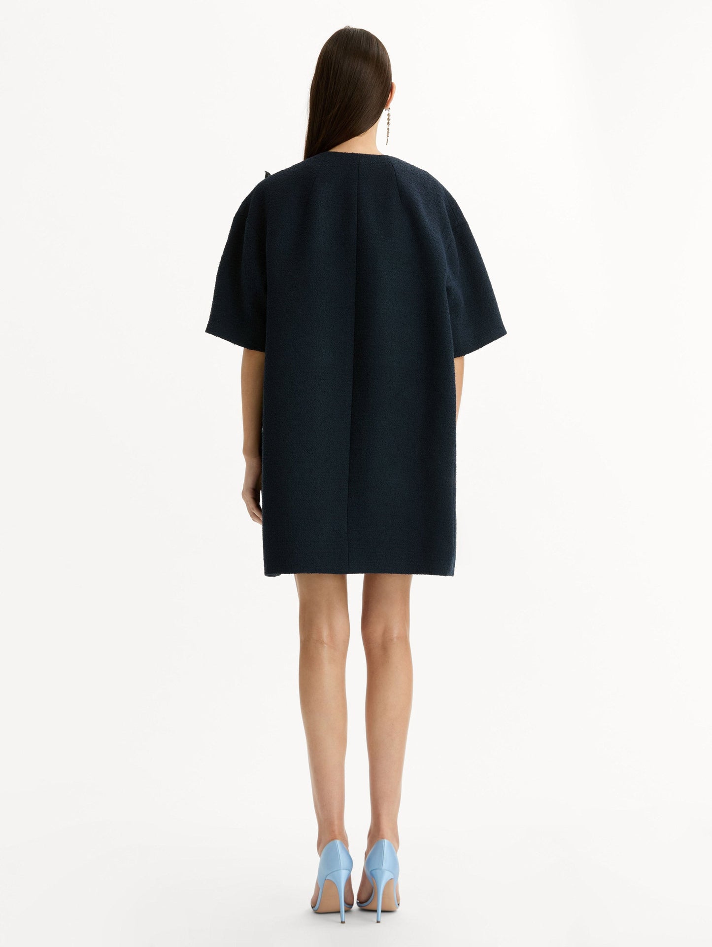 Porcelain Flower Embroidered Coat Navy/denim / Oscar de la Renta