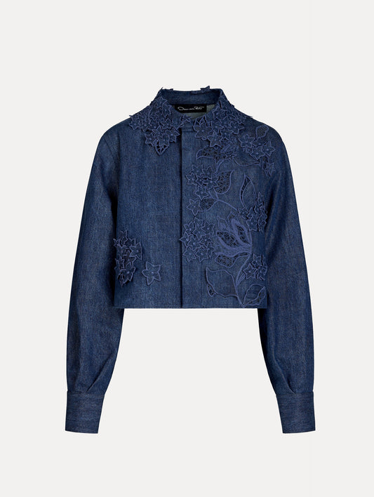 Porcelain Flower Cutout Denim Jacket Medium wash / Oscar de la Renta