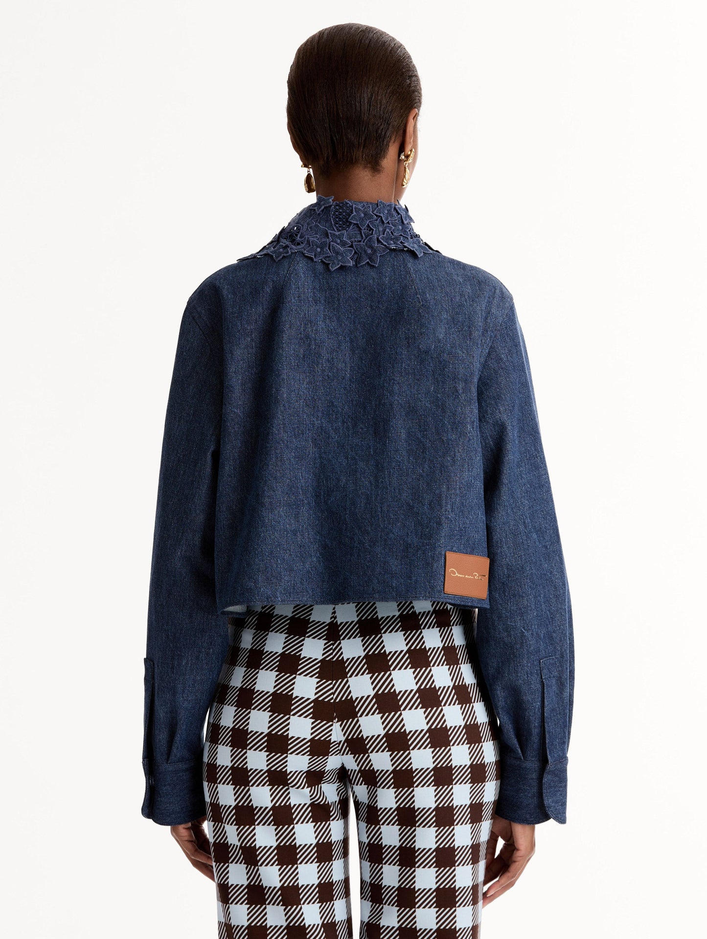 Porcelain Flower Cutout Denim Jacket Medium wash / Oscar de la Renta