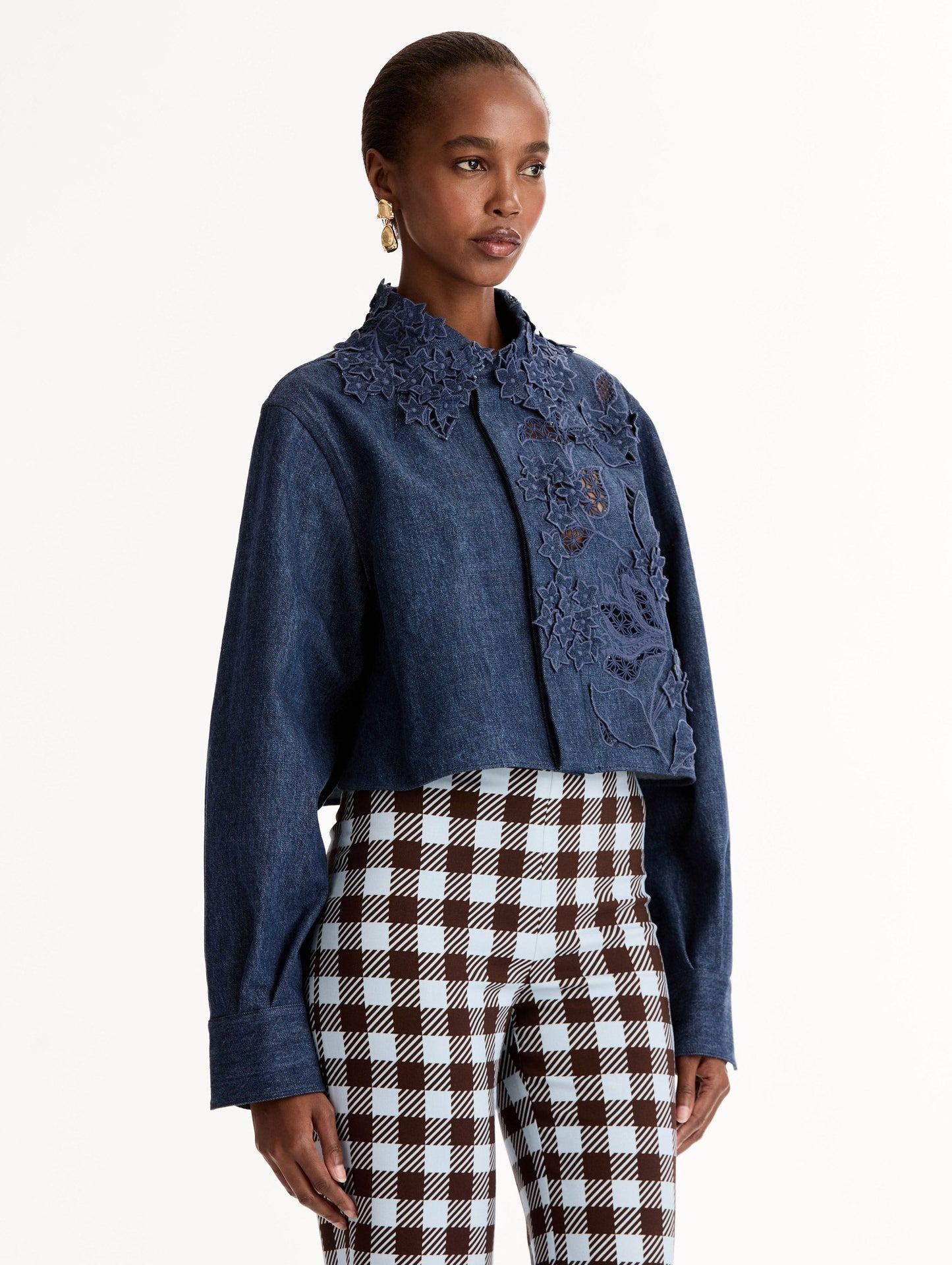 Porcelain Flower Cutout Denim Jacket Medium wash / Oscar de la Renta