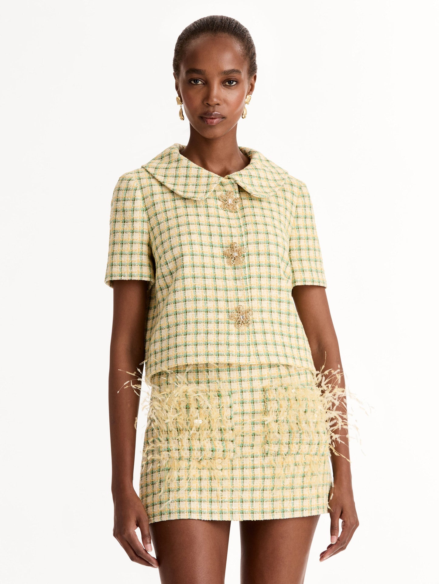 Checked Tweed Jacket Butter multi / Oscar de la Renta