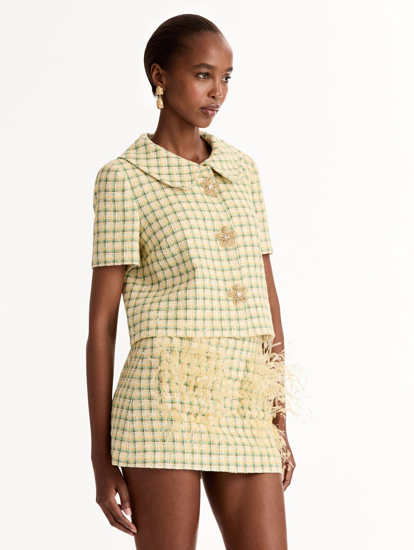 Checked Tweed Jacket Butter multi / Oscar de la Renta