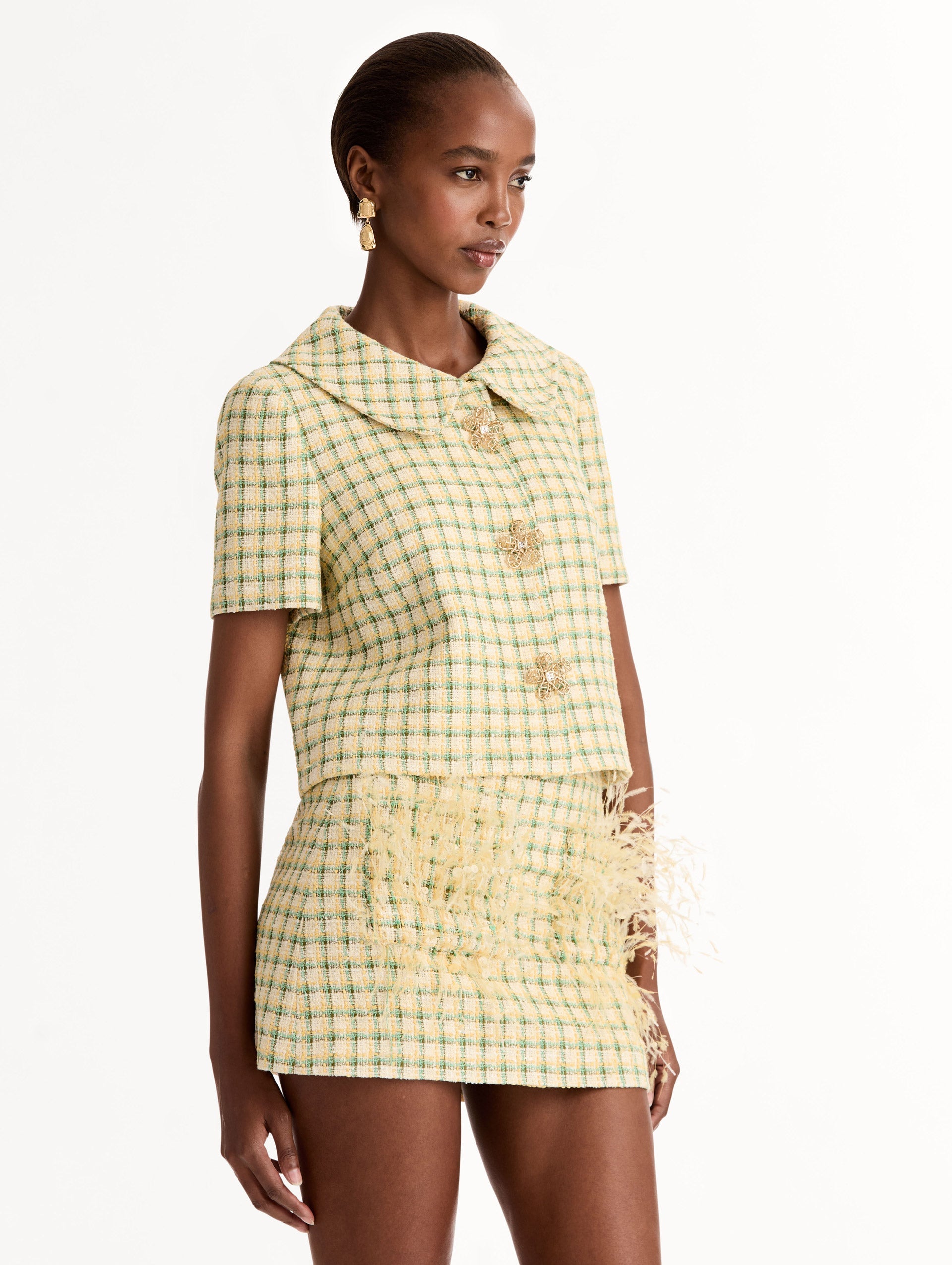 Checked Tweed Jacket Butter multi / Oscar de la Renta