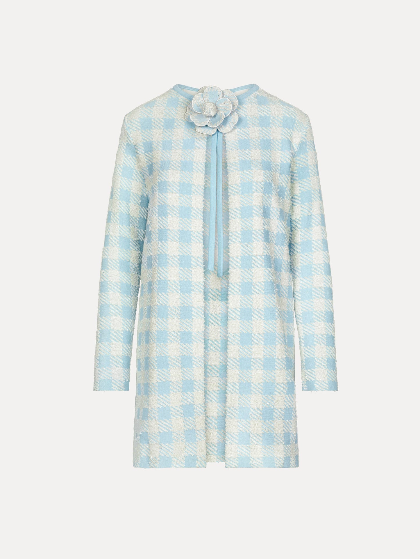 Gingham Coat with Floral Appliqué Ice/white / Oscar de la Renta