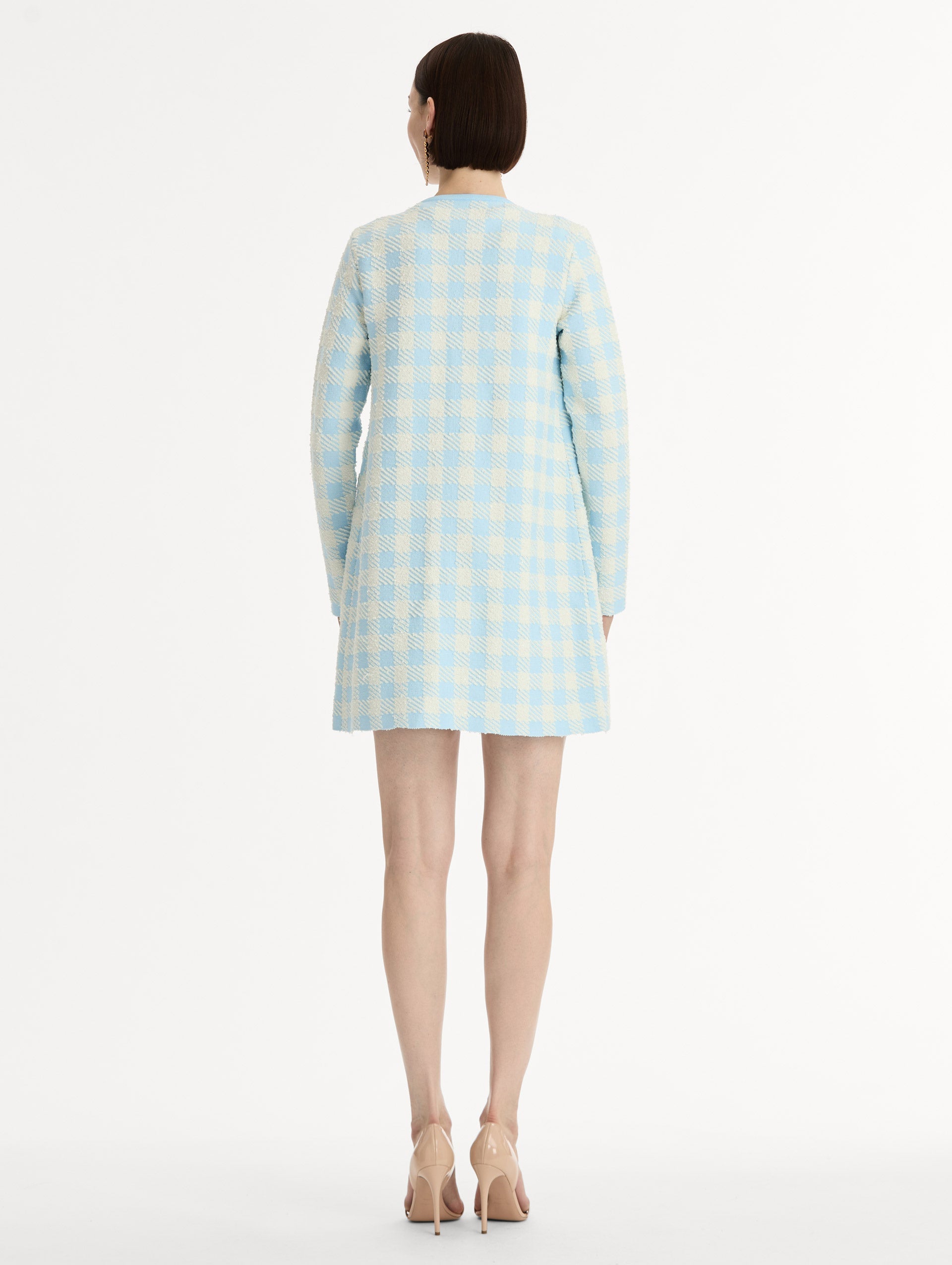 Gingham Coat with Floral Appliqué Ice/white / Oscar de la Renta