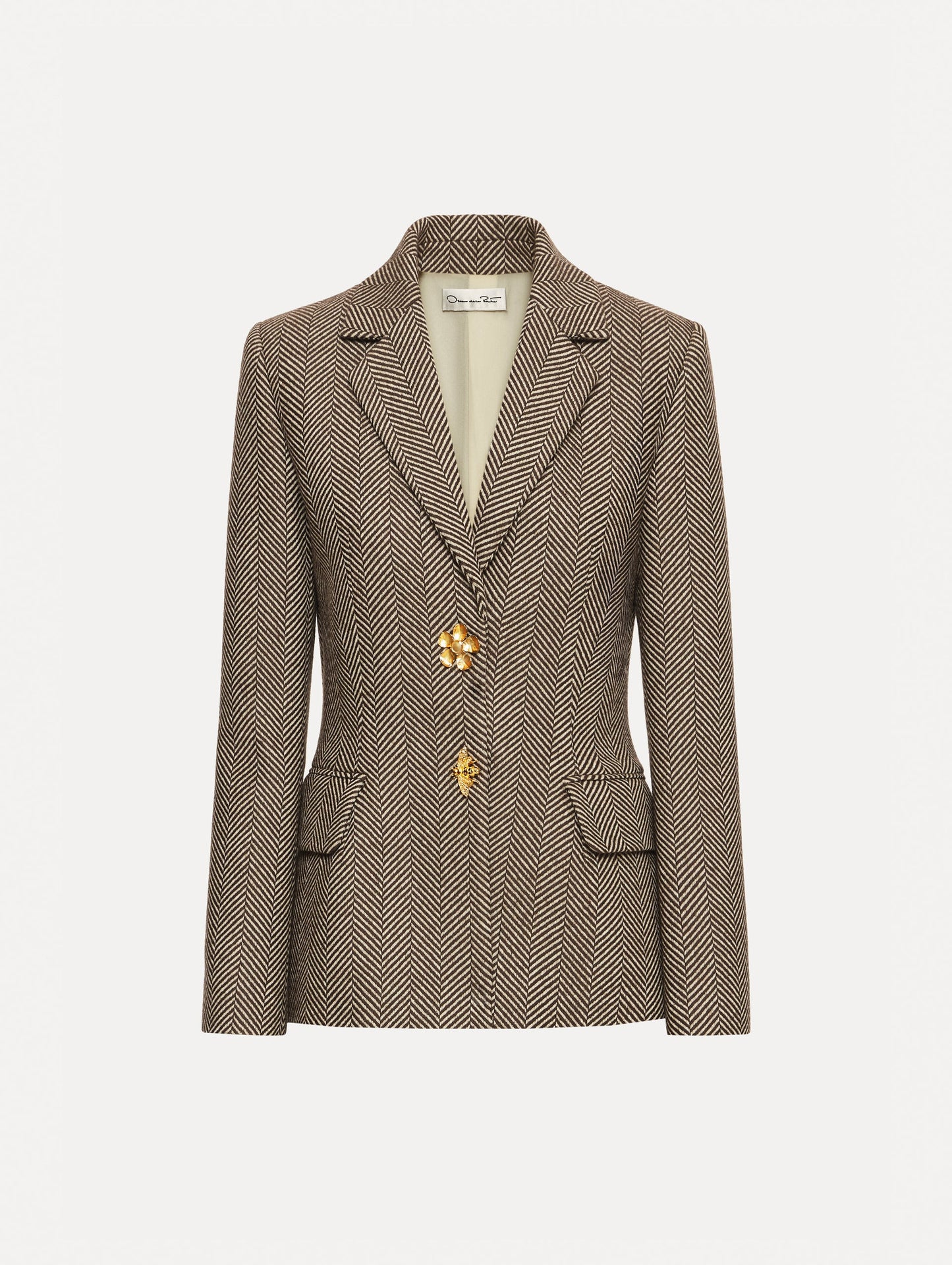 Chevron Cashmere-Blend Jacket Walnut/natural / Oscar de la Renta