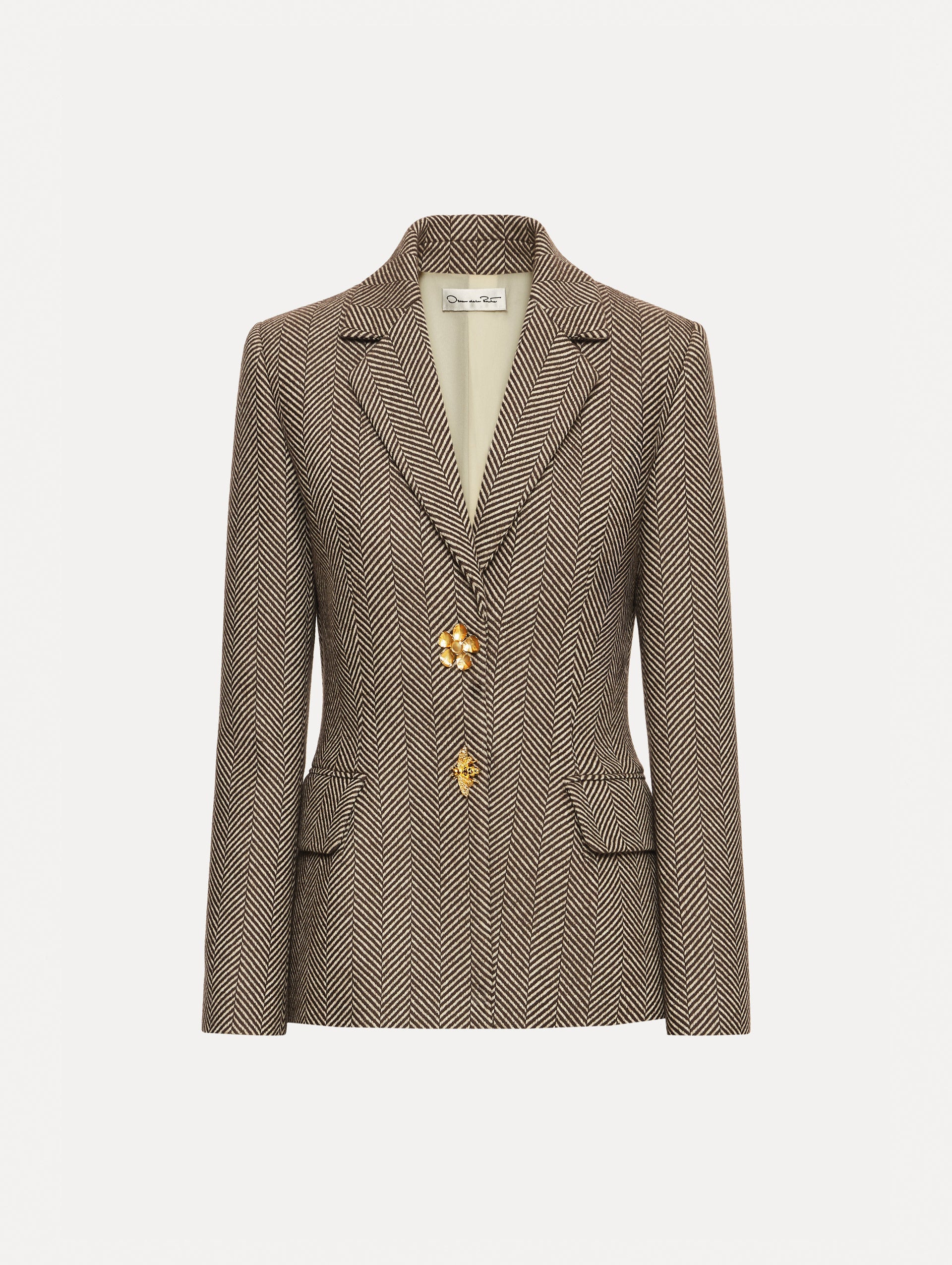 Chevron Cashmere-Blend Jacket Walnut/natural / Oscar de la Renta