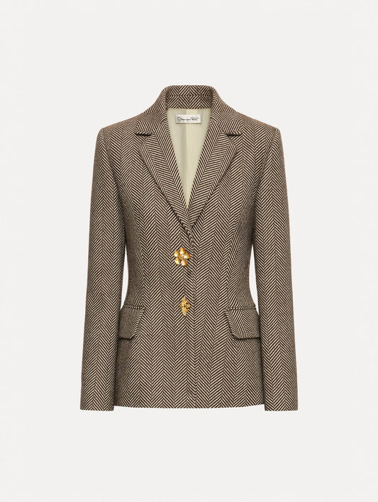 Chevron Cashmere-Blend Jacket Walnut/natural / Oscar de la Renta