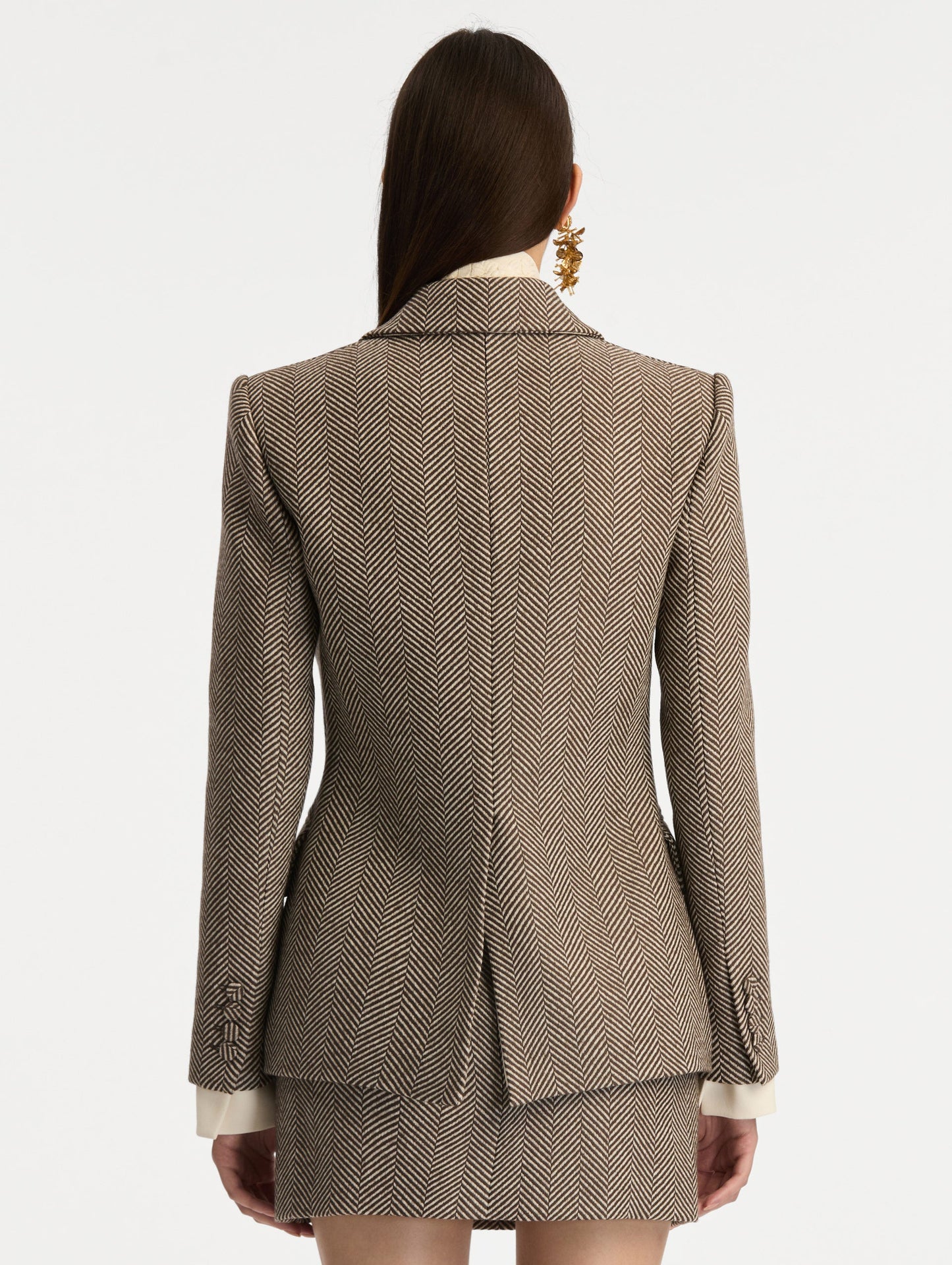 Chevron Cashmere-Blend Jacket Walnut/natural / Oscar de la Renta