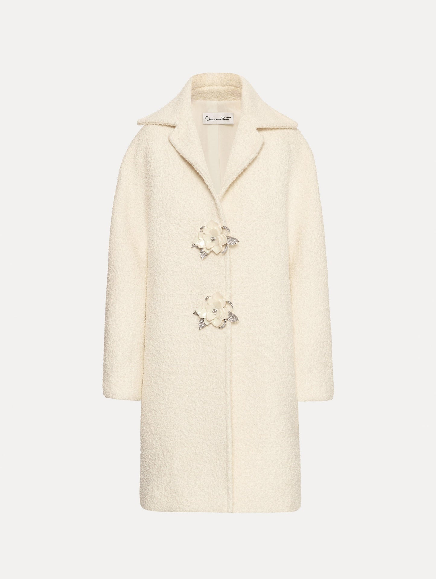 Floral Button Bouclé Tweed Coat Ivory / Oscar de la Renta