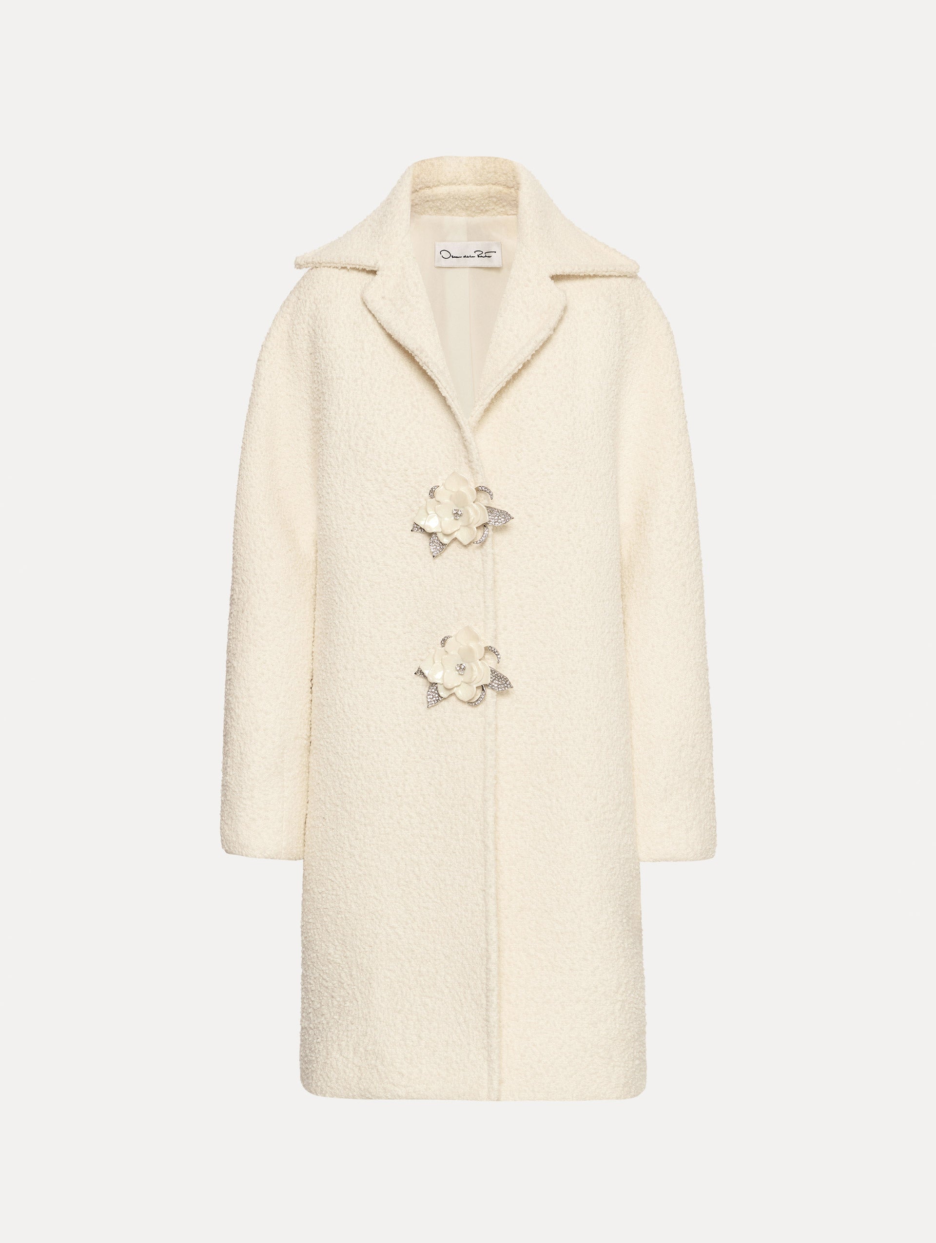 Floral Button Bouclé Tweed Coat Ivory / Oscar de la Renta