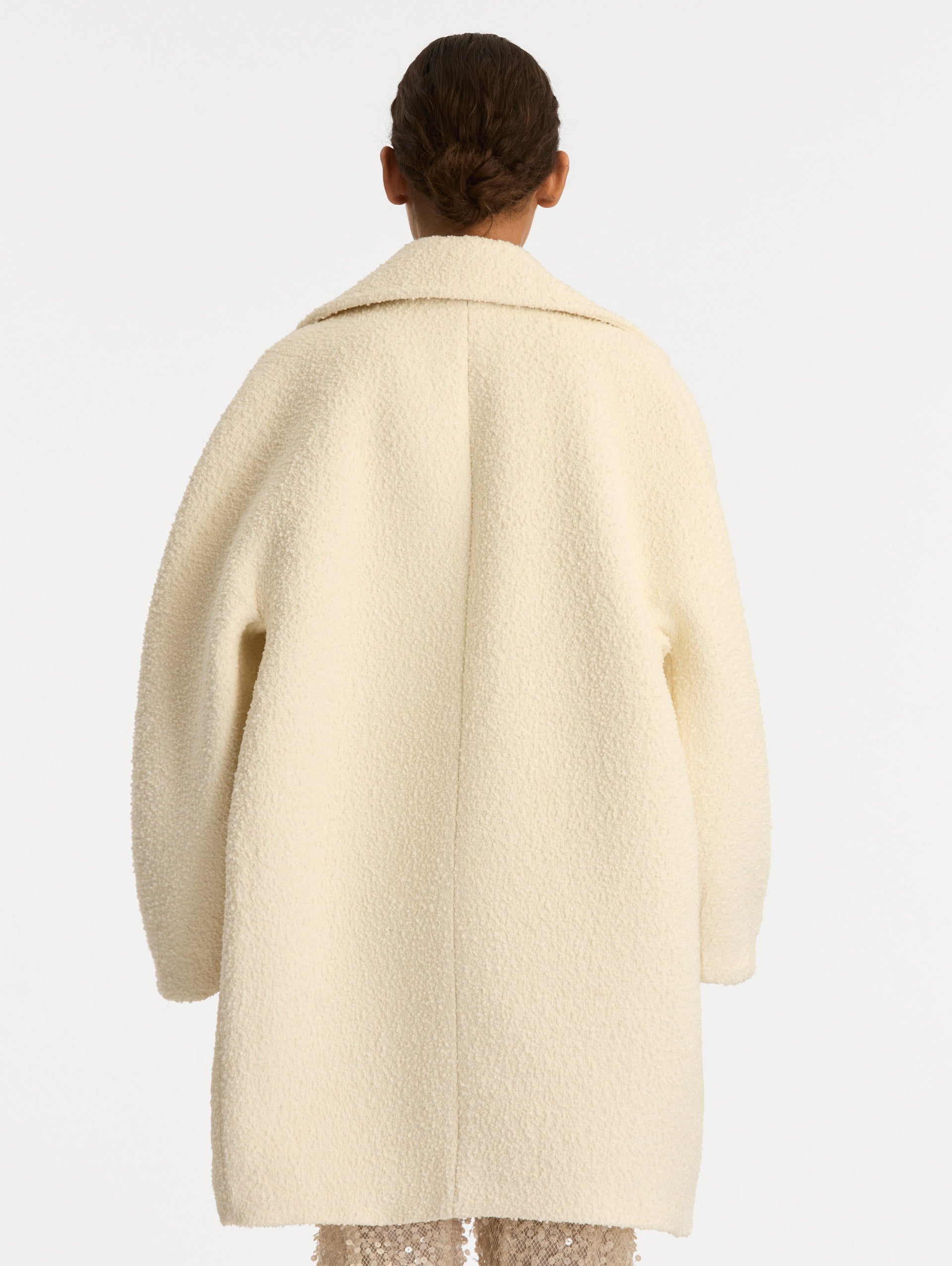 Floral Button Bouclé Tweed Coat Ivory / Oscar de la Renta