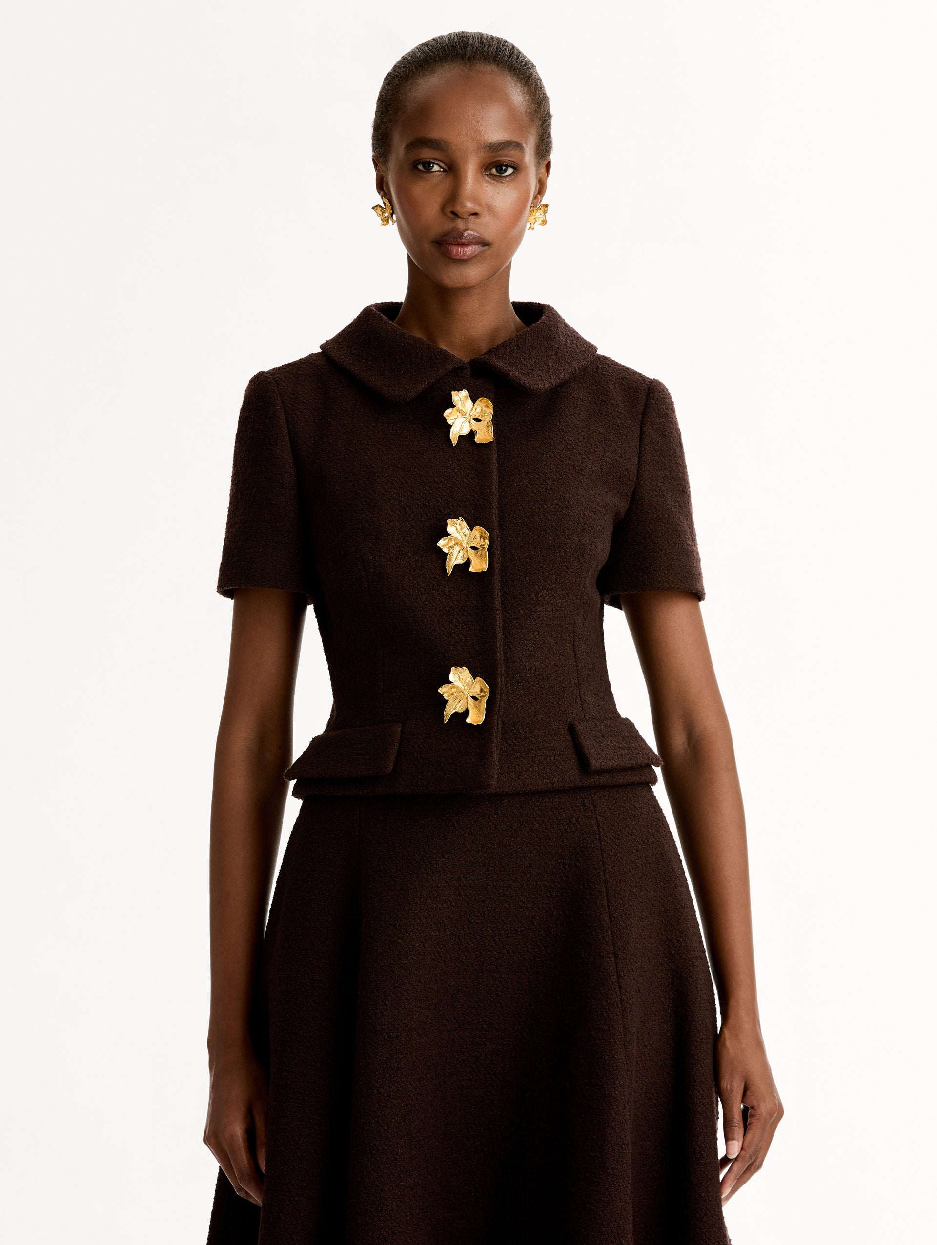 Cyclamen Button Tweed Jacket Mahogany / Oscar de la Renta