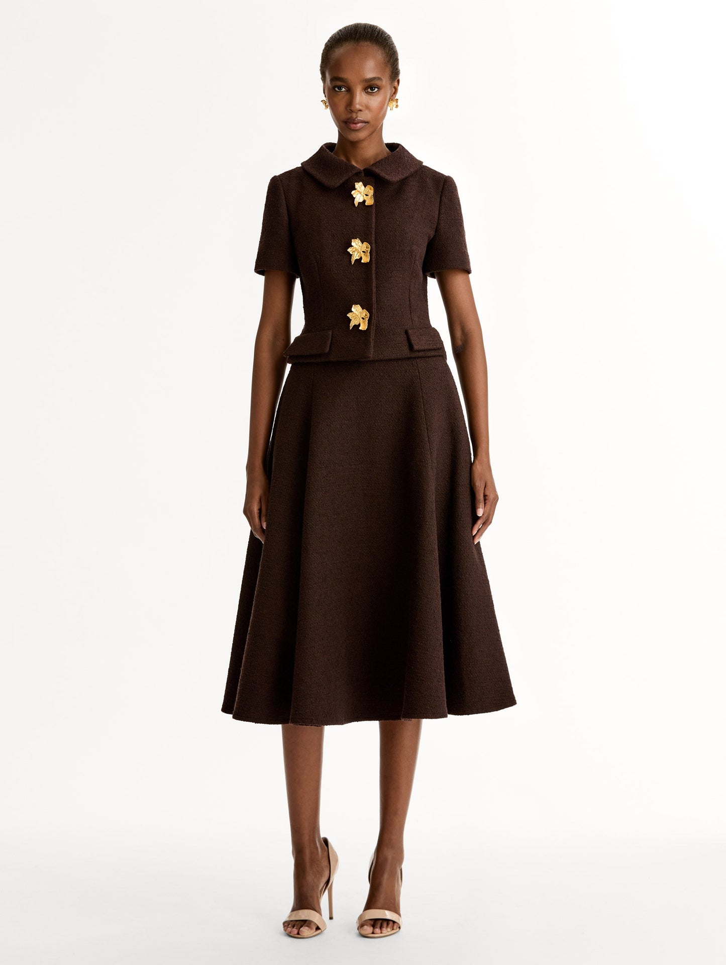 Cyclamen Button Tweed Jacket Mahogany / Oscar de la Renta