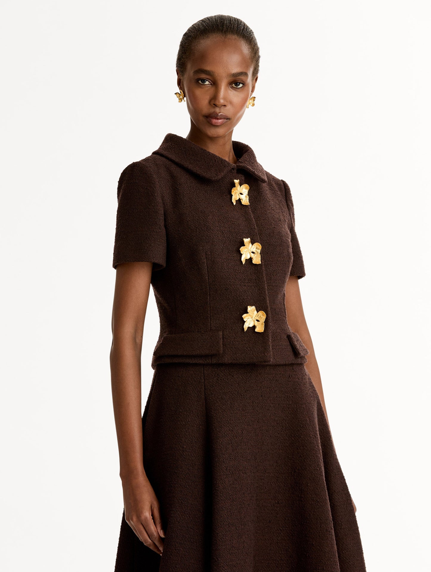 Cyclamen Button Tweed Jacket Mahogany / Oscar de la Renta