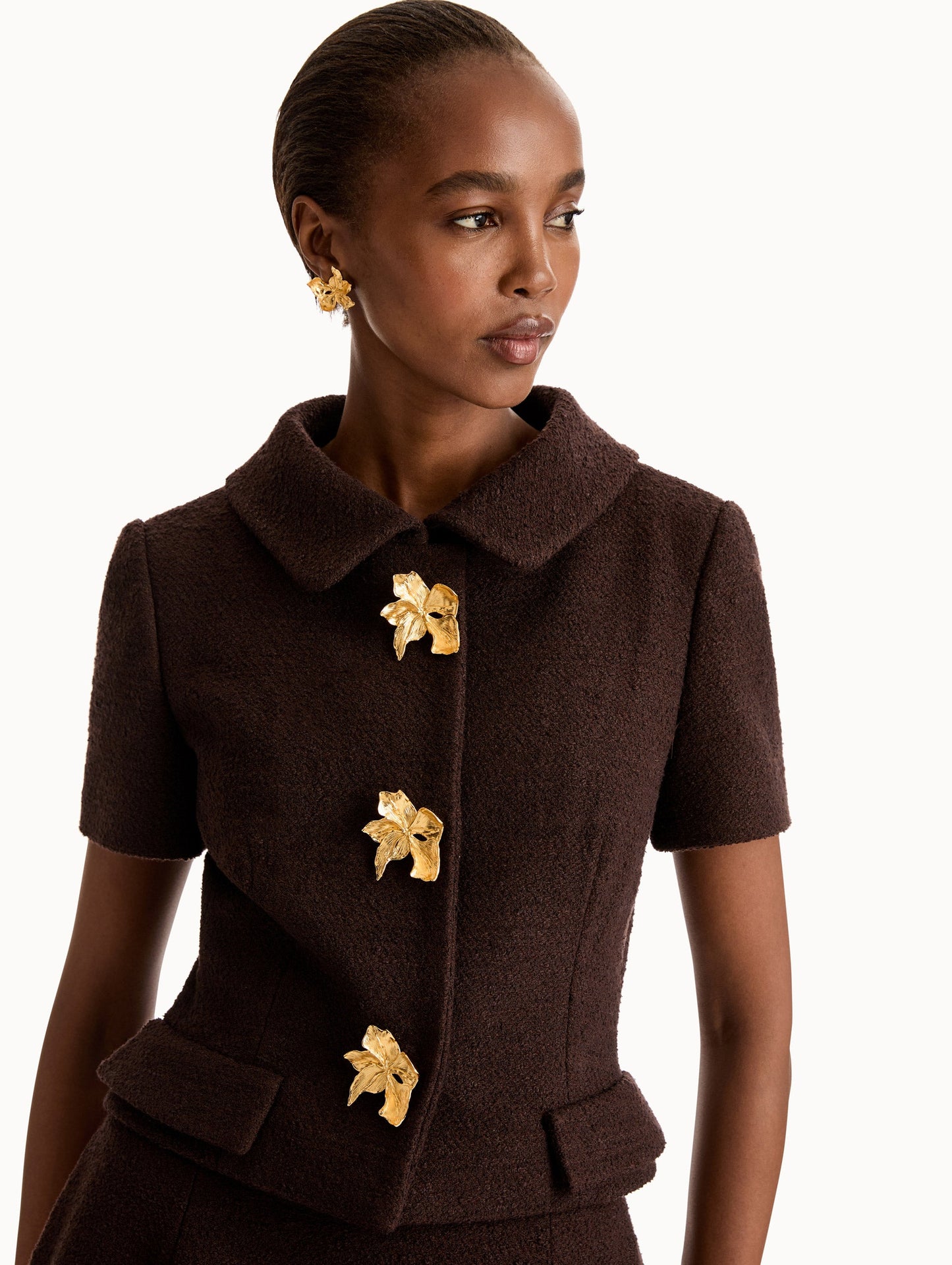 Cyclamen Button Tweed Jacket Mahogany / Oscar de la Renta