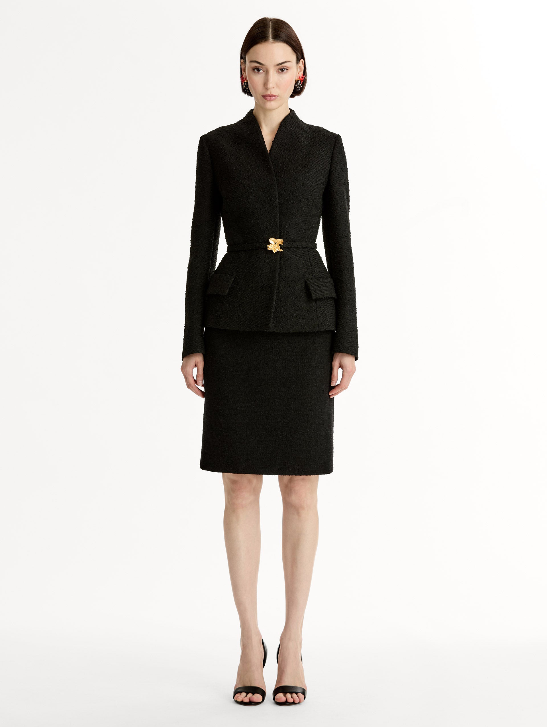 Cyclamen Belt Tweed Jacket Black / Oscar de la Renta