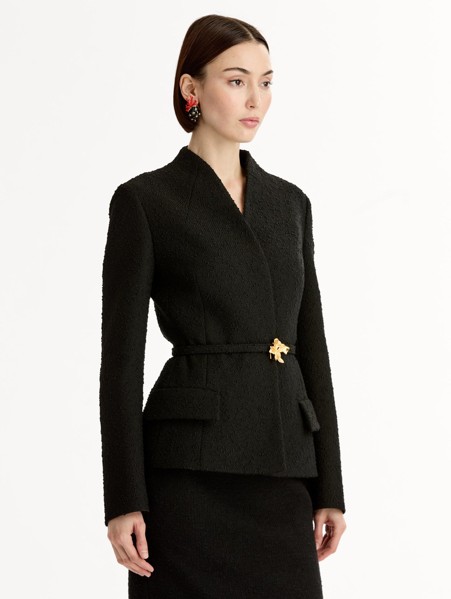 Cyclamen Belt Tweed Jacket Black / Oscar de la Renta