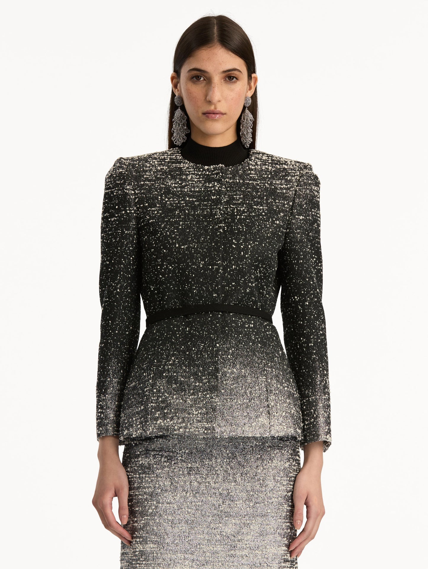 Ombré Lurex Bouclé Jacquard Jacket Black/ivory / Oscar de la Renta