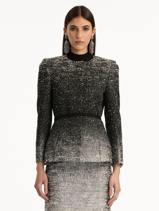 Ombré Lurex Bouclé Jacquard Jacket Black/ivory / Oscar de la Renta