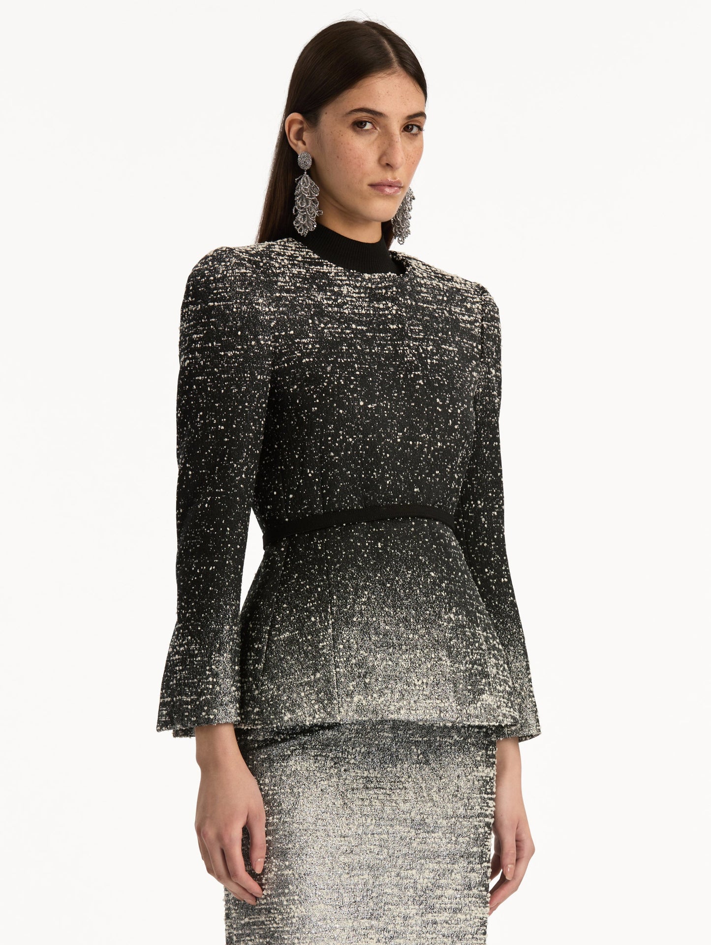 Ombré Lurex Bouclé Jacquard Jacket Black/ivory / Oscar de la Renta