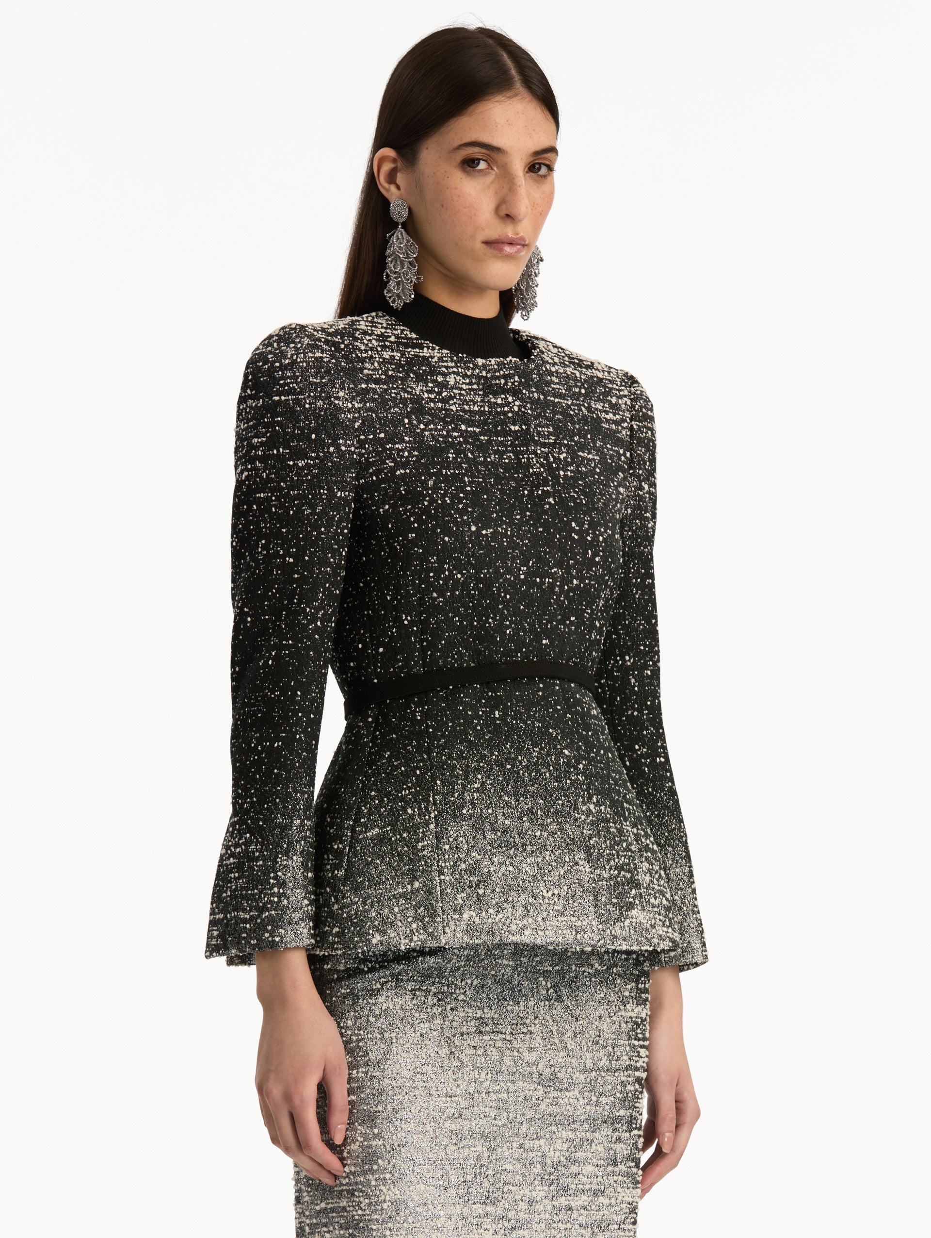Ombré Lurex Bouclé Jacquard Jacket Black/ivory / Oscar de la Renta