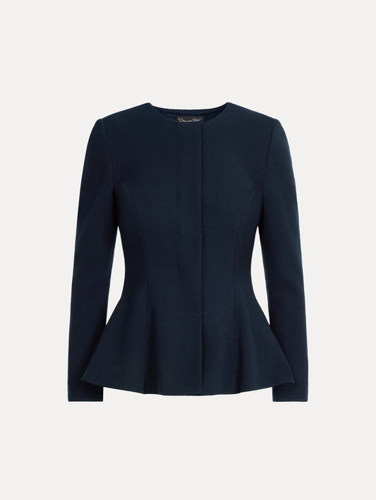 Peplum Wool-Blend Jacket Navy / Oscar de la Renta