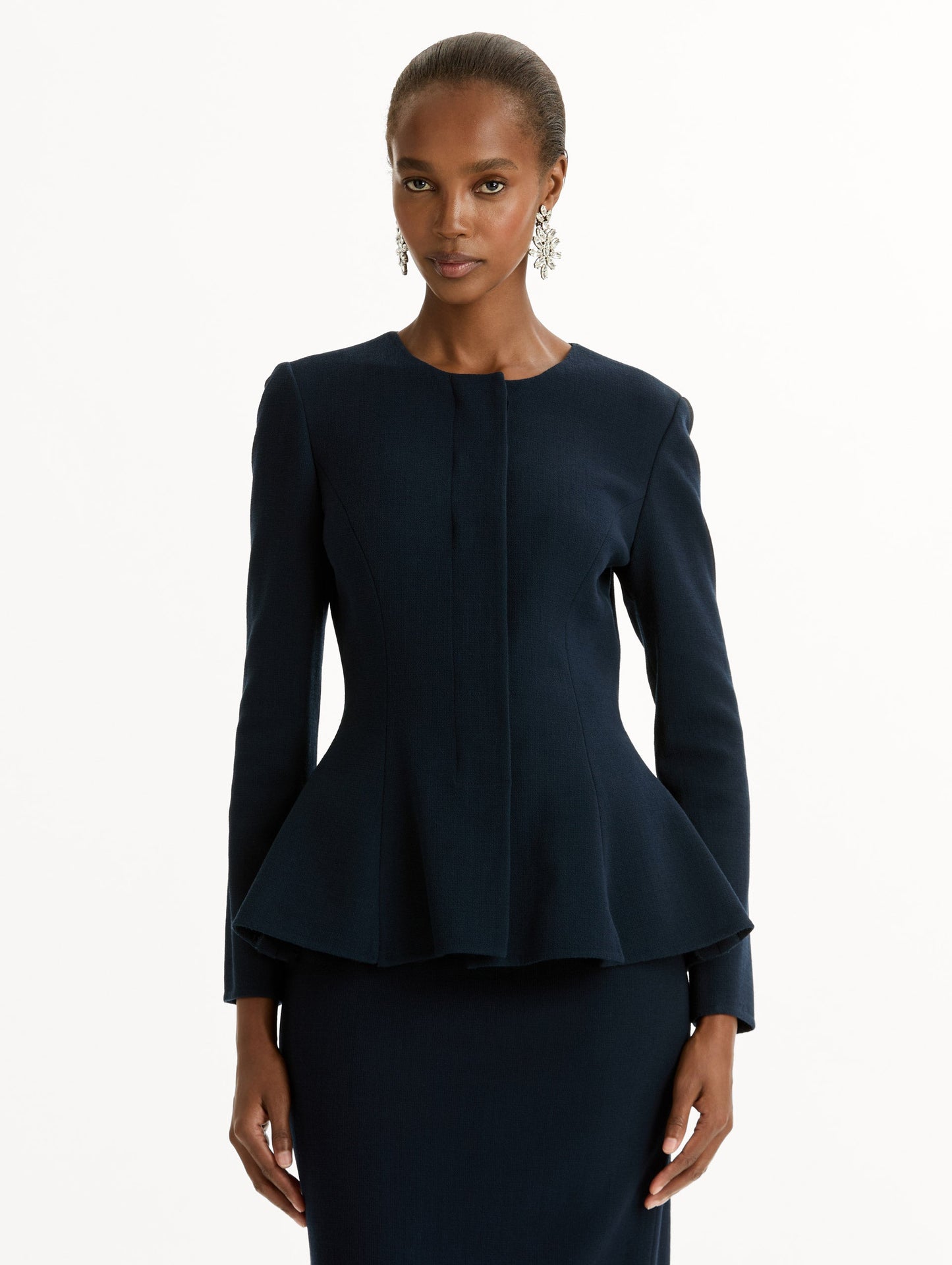 Peplum Wool-Blend Jacket Navy / Oscar de la Renta