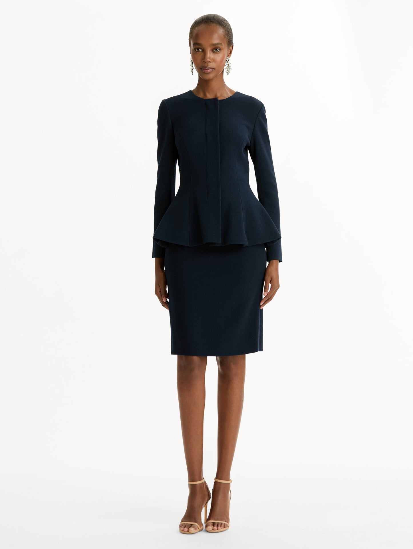 Peplum Wool-Blend Jacket Navy / Oscar de la Renta