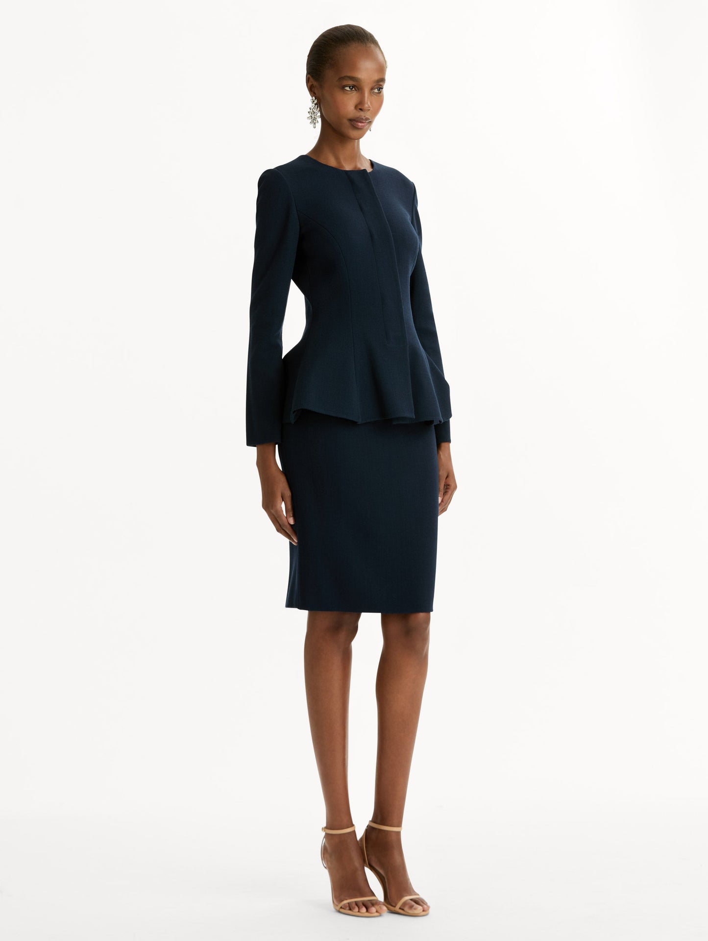 Peplum Wool-Blend Jacket Navy / Oscar de la Renta