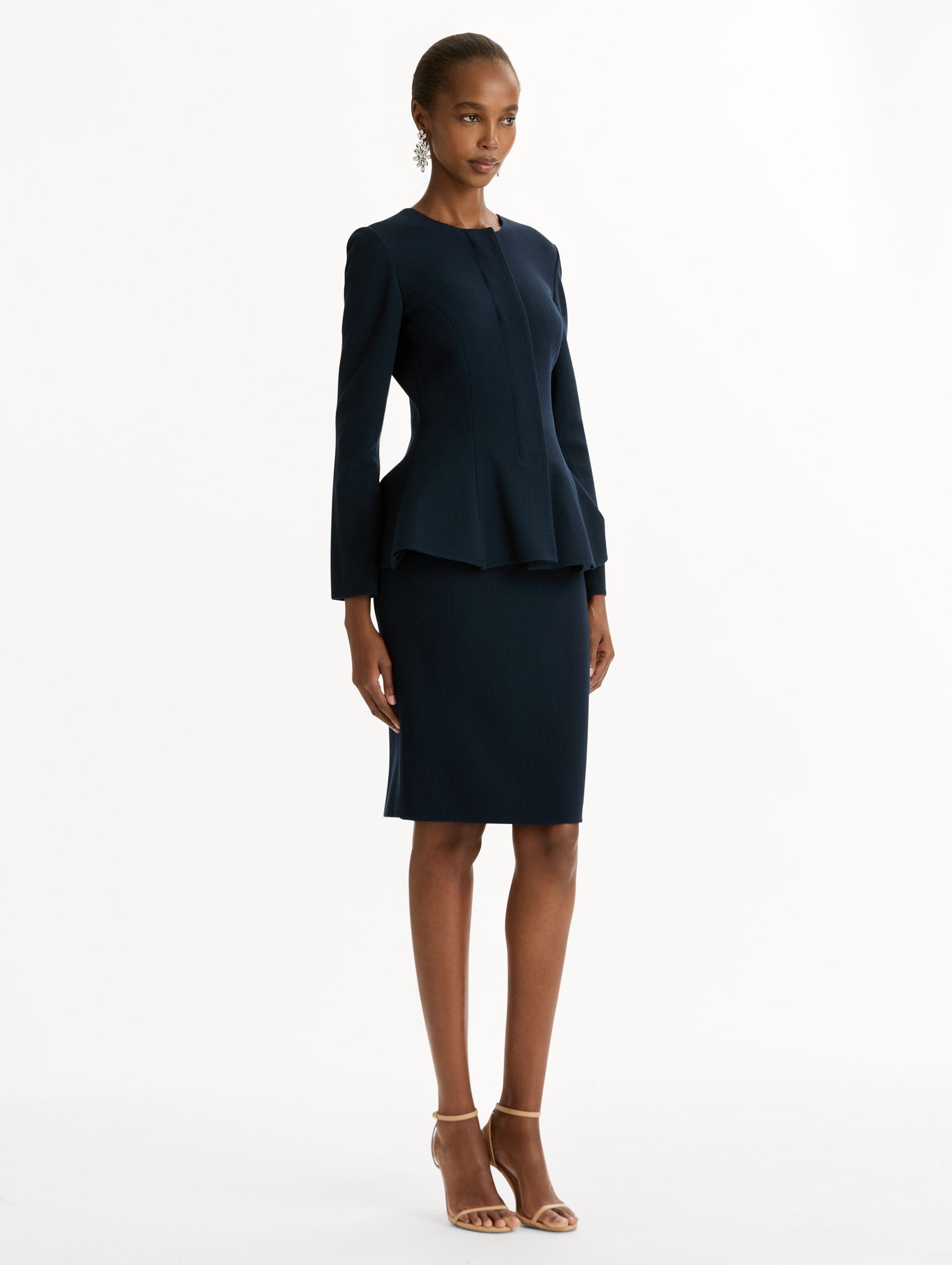 Peplum Wool-Blend Jacket Navy / Oscar de la Renta
