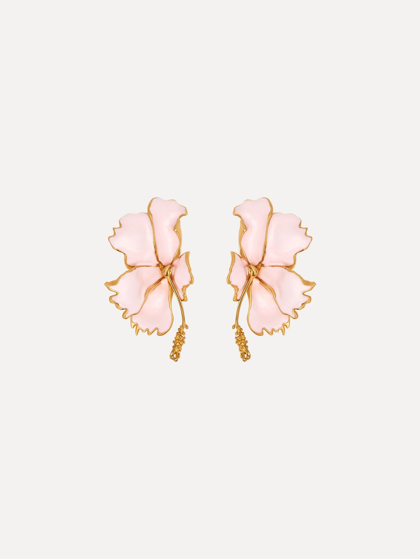Enamel Folded Hibiscus Clip-On Earrings Light pink / Oscar de la Renta