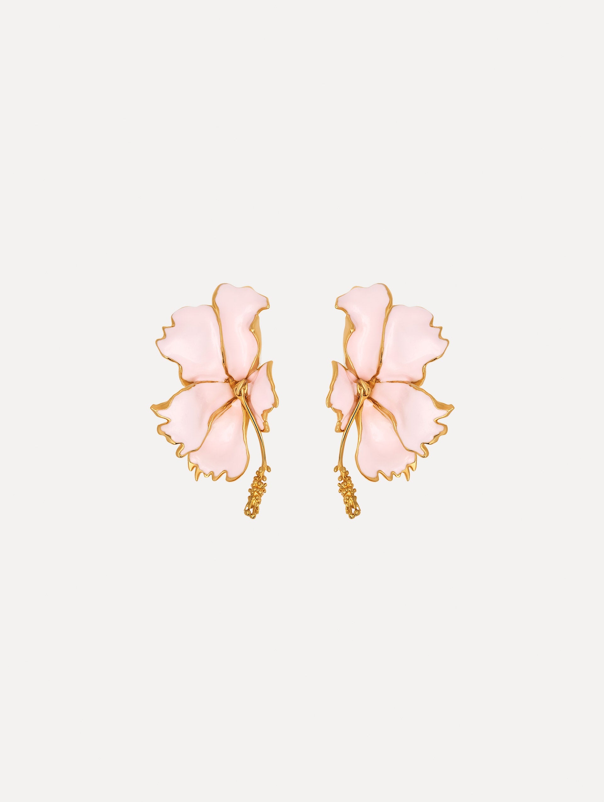 Enamel Folded Hibiscus Clip-On Earrings Light pink / Oscar de la Renta