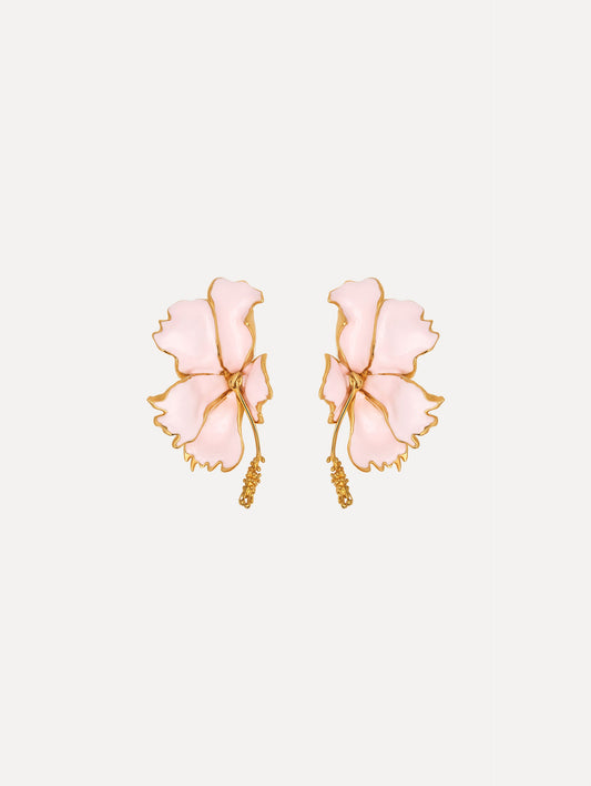 Enamel Folded Hibiscus Clip-On Earrings Light pink / Oscar de la Renta