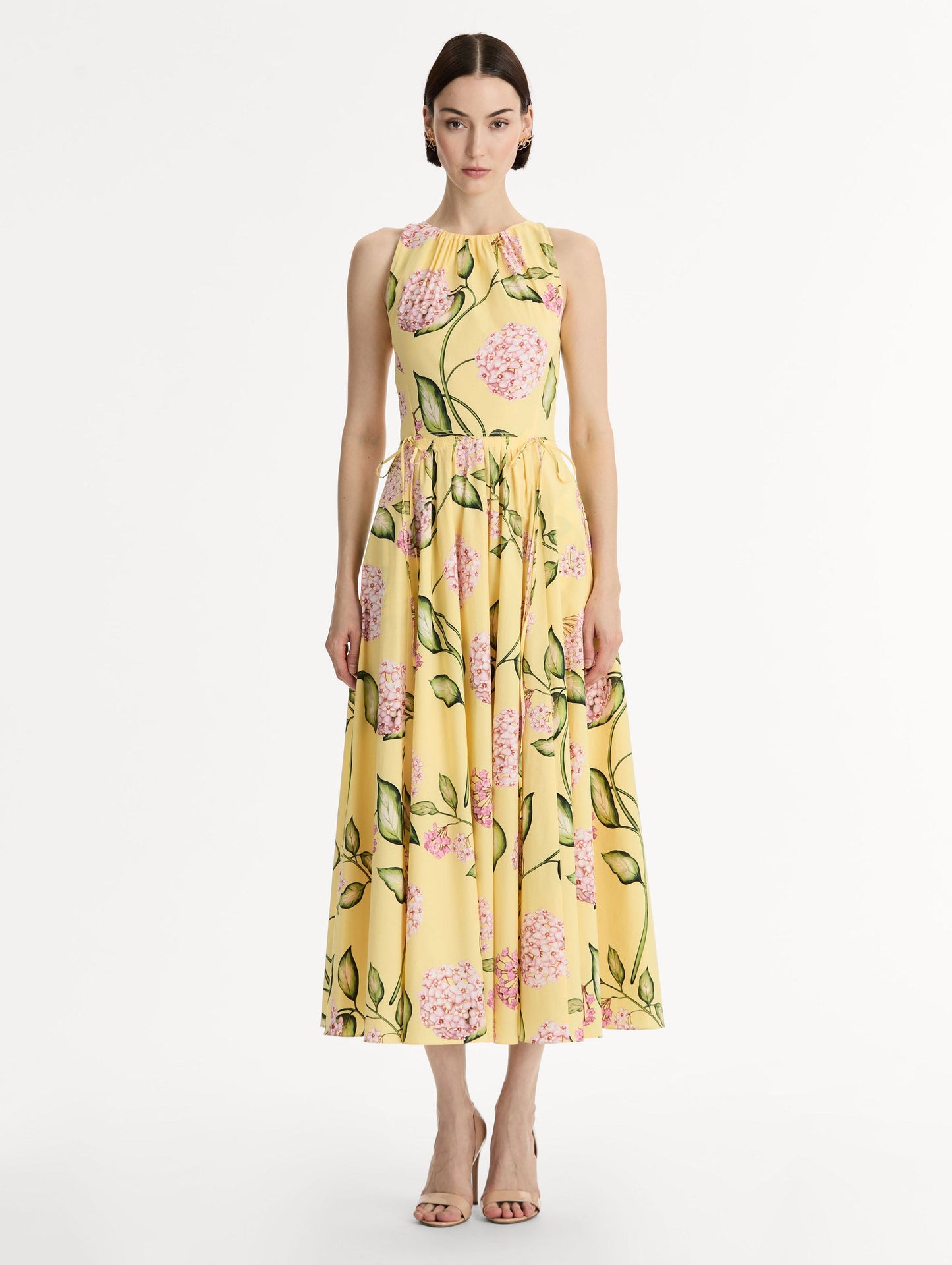 Porcelain Flower Cotton Poplin Pleated Dress Pink/butter / Oscar de la Renta