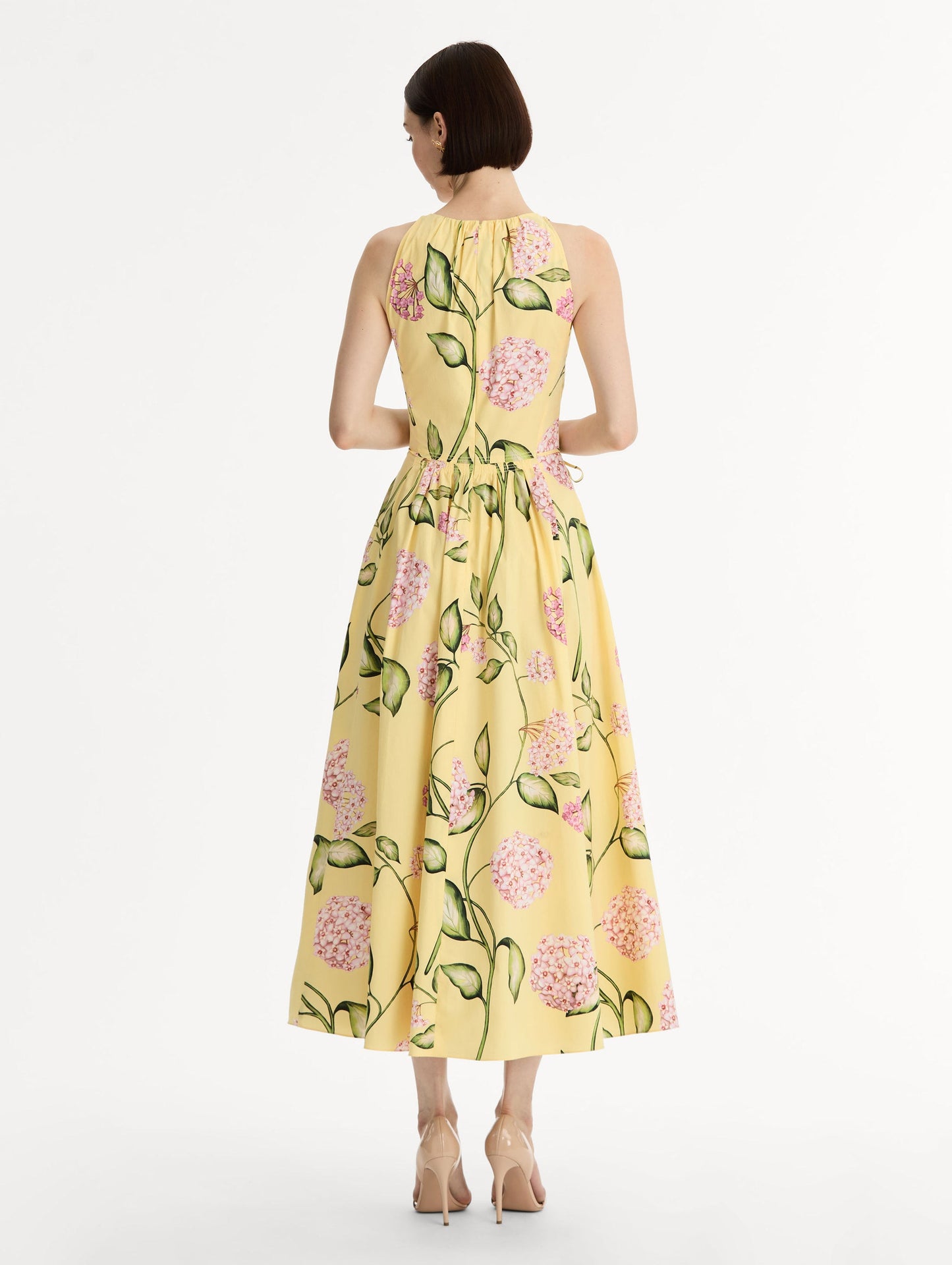 Porcelain Flower Cotton Poplin Pleated Dress Pink/butter / Oscar de la Renta