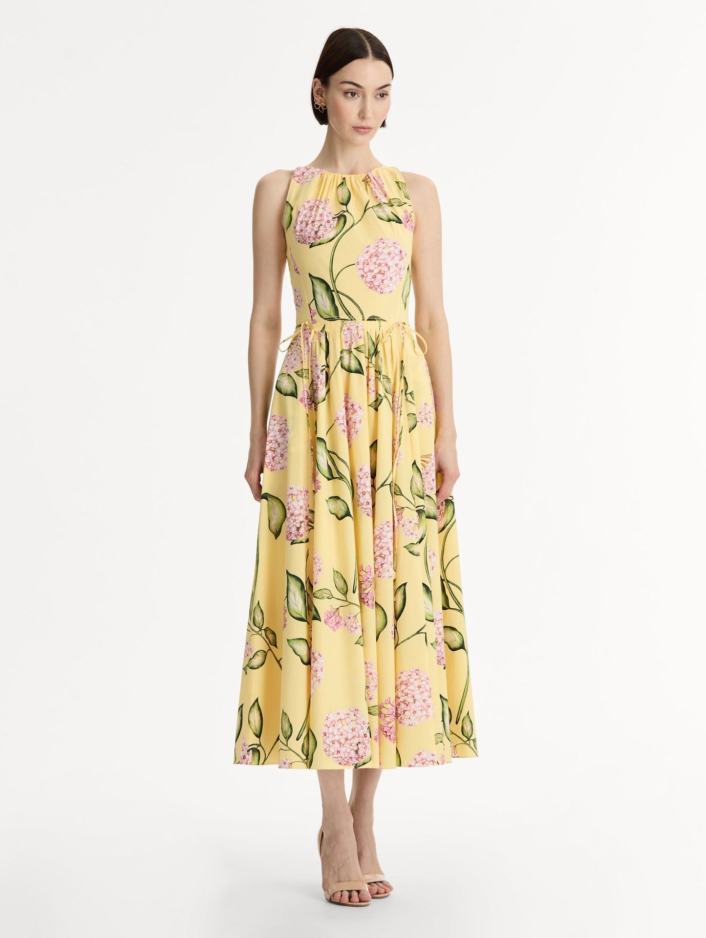 Porcelain Flower Cotton Poplin Pleated Dress Pink/butter / Oscar de la Renta