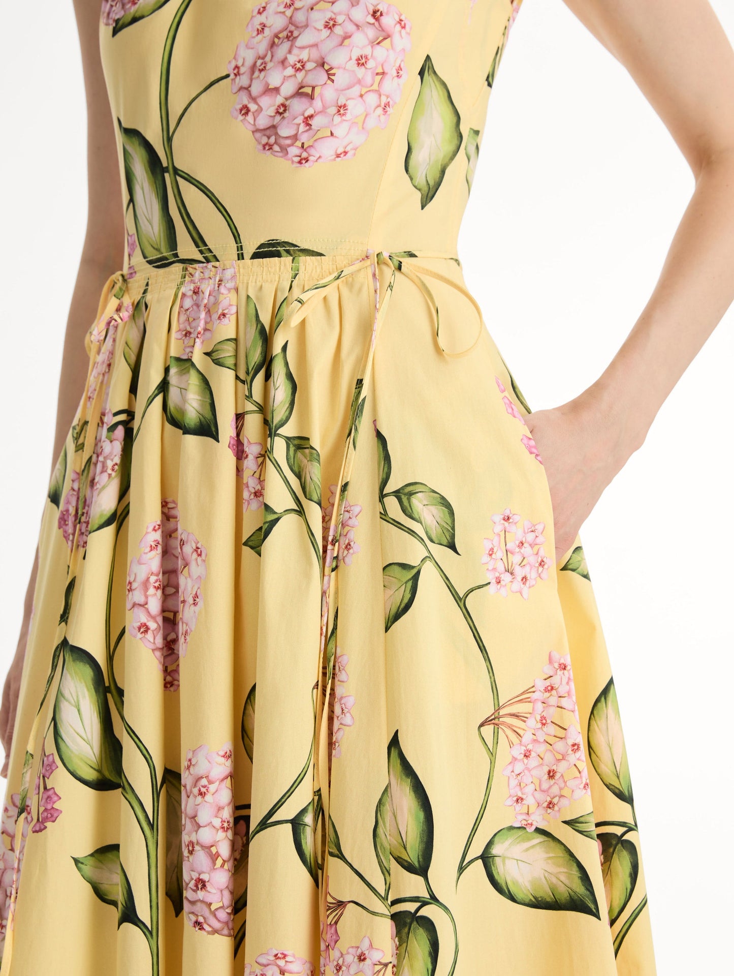 Porcelain Flower Cotton Poplin Pleated Dress Pink/butter / Oscar de la Renta