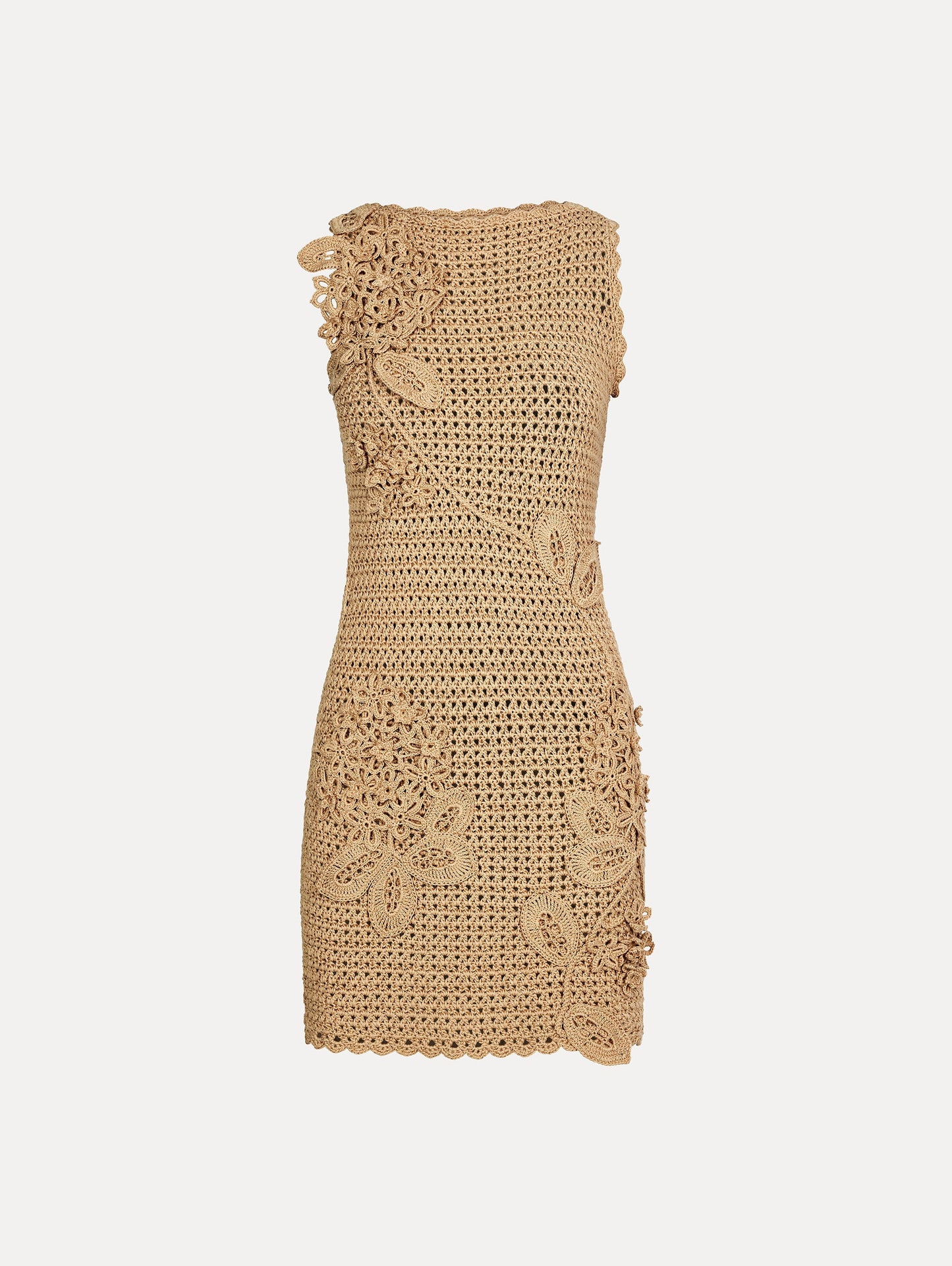 Porcelain Flower Crochet Lattice Dress Tan / Oscar de la Renta