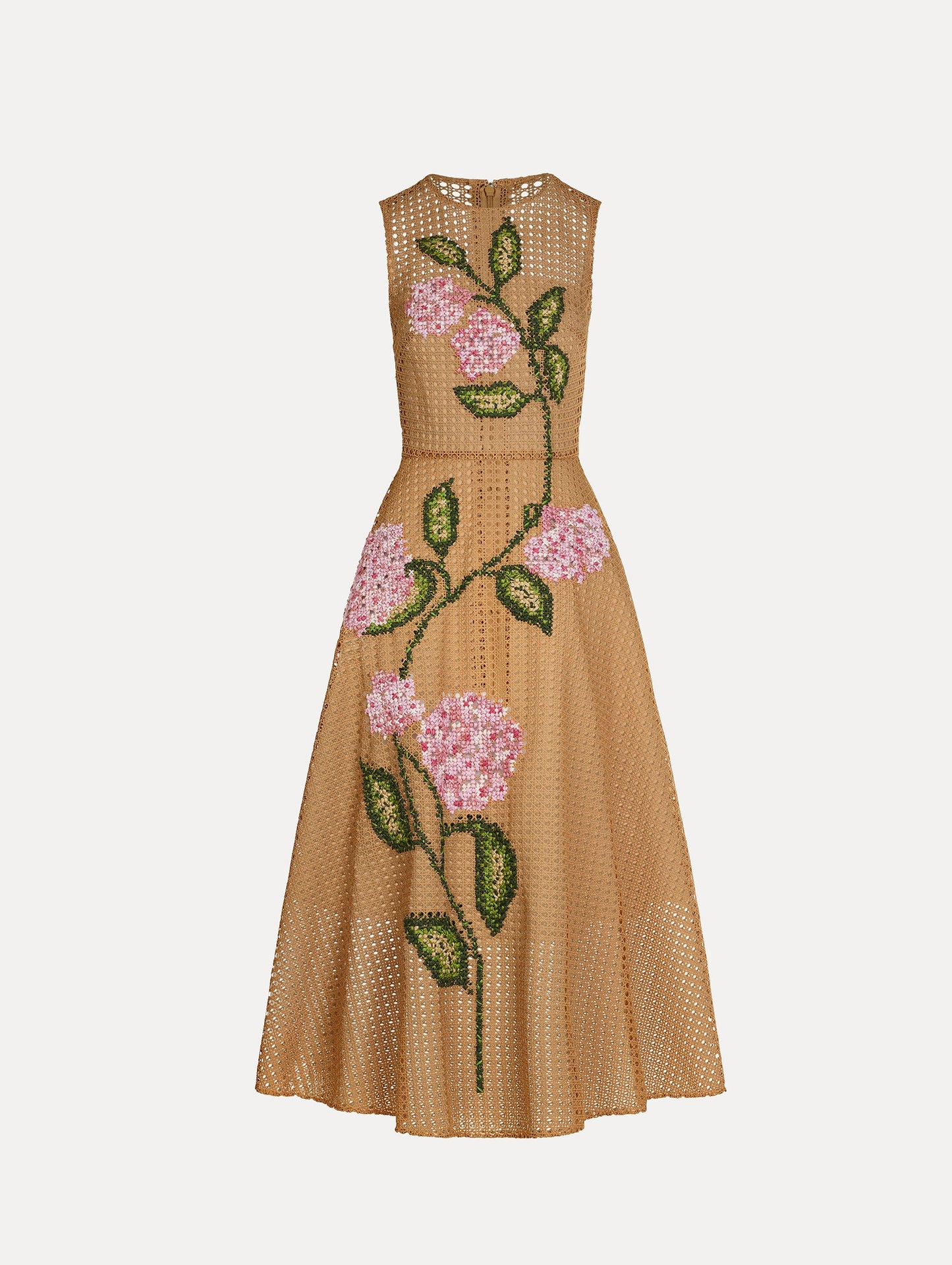 Porcelain Flower Lattice Dress Khaki / Oscar de la Renta