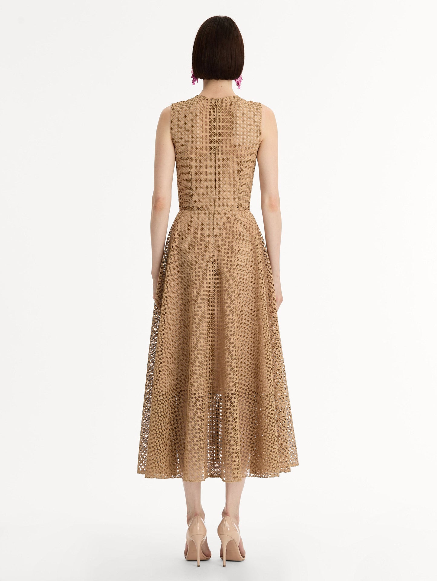Porcelain Flower Lattice Dress Khaki / Oscar de la Renta