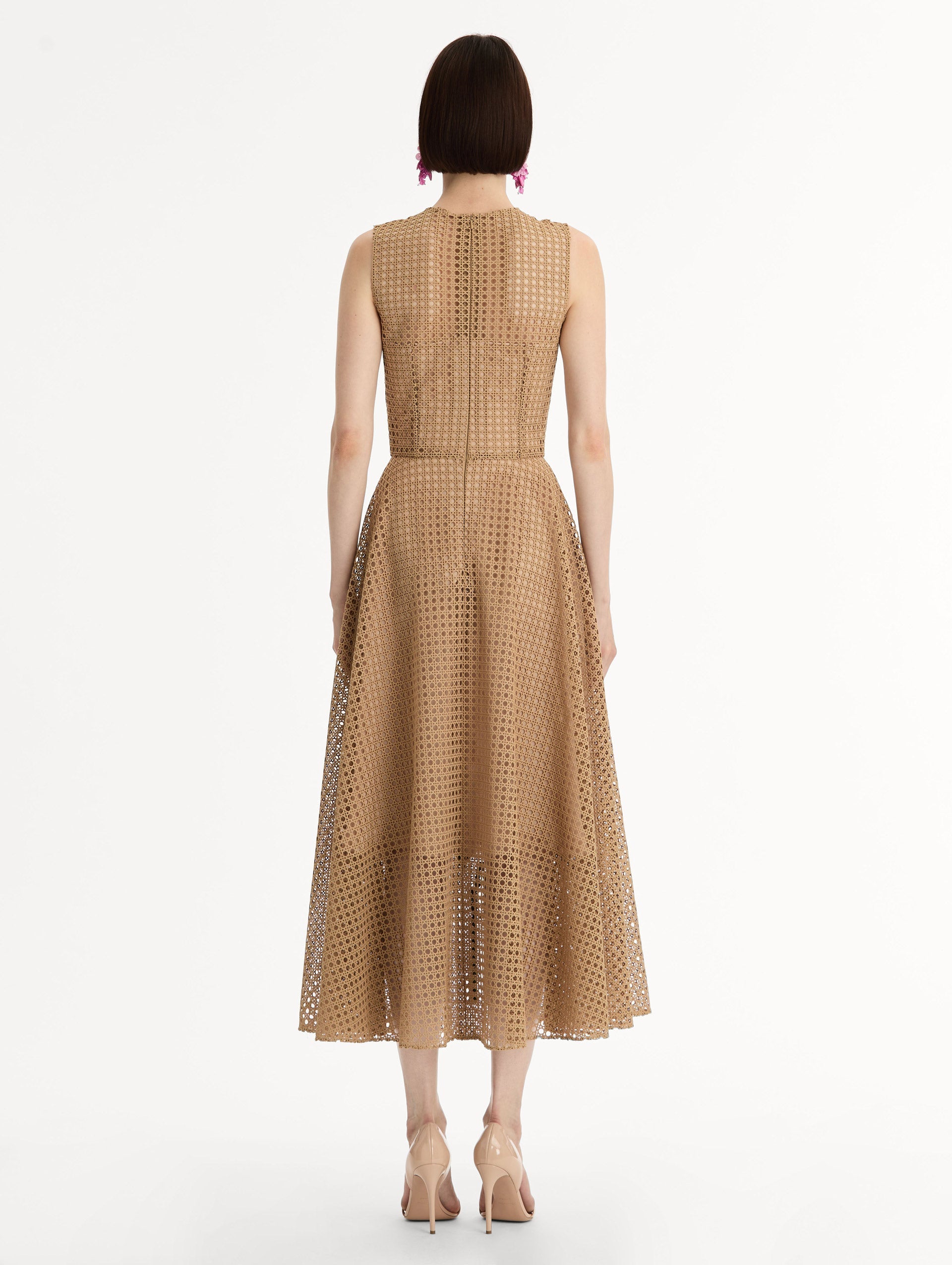 Porcelain Flower Lattice Dress Khaki / Oscar de la Renta