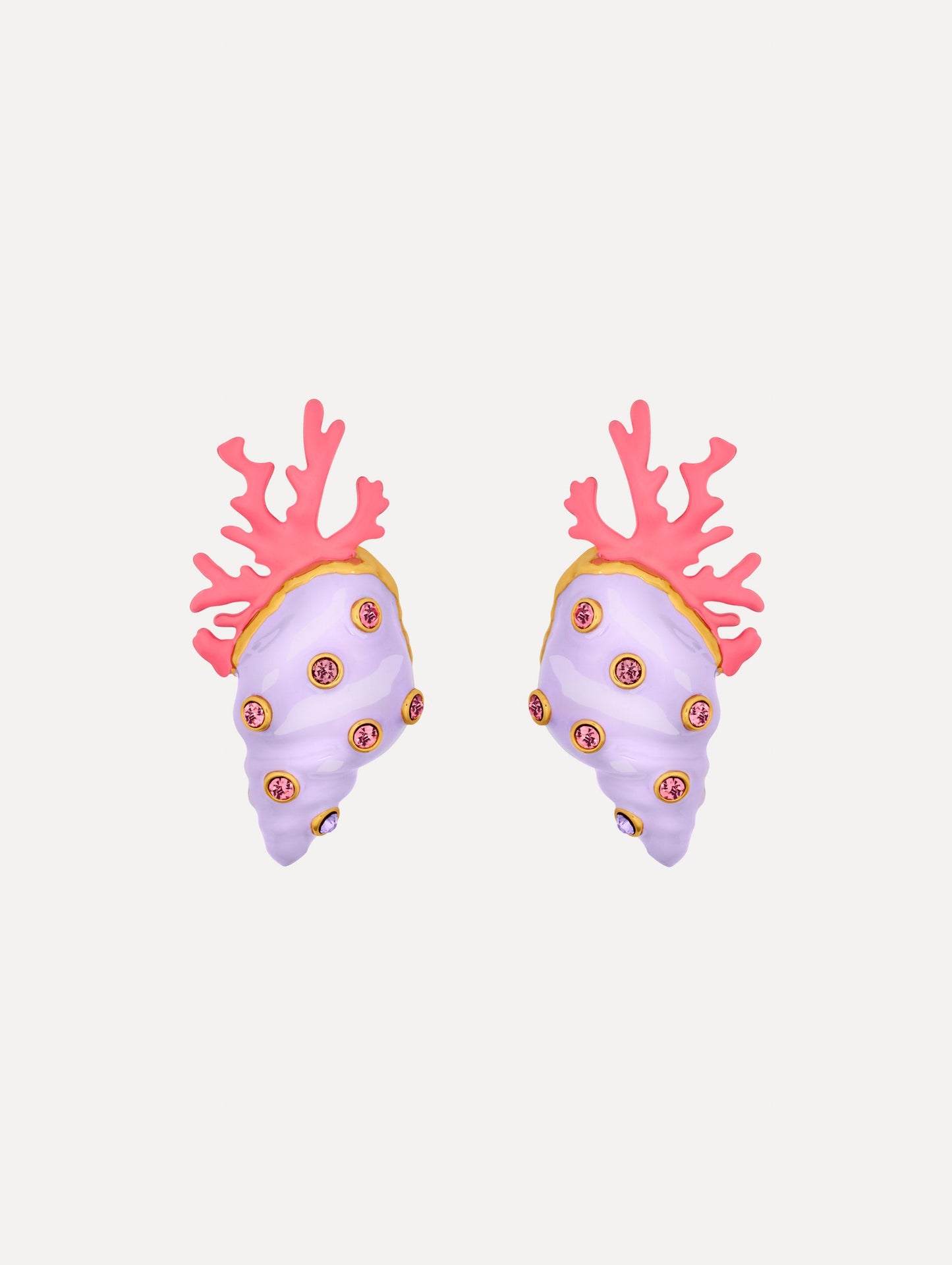 Enamel Seashell and Coral Earrings Lilac / Oscar de la Renta
