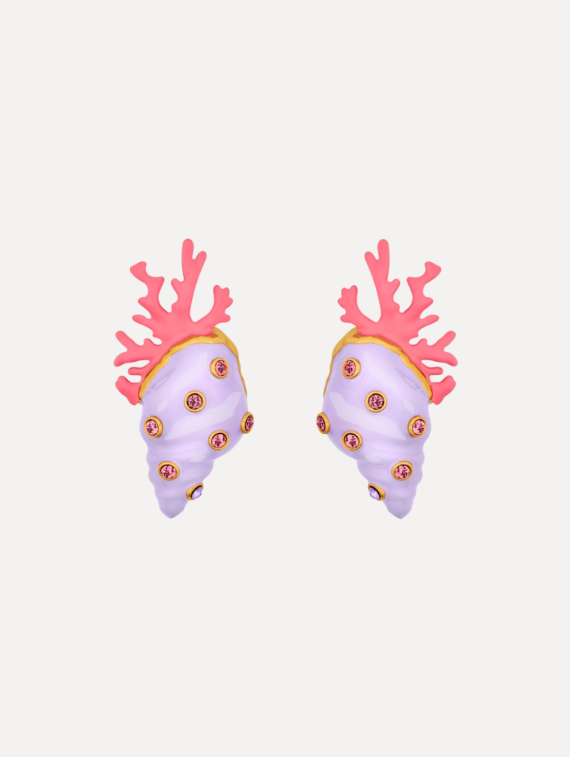 Enamel Seashell and Coral Earrings Lilac / Oscar de la Renta