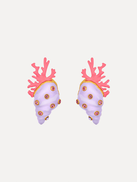Enamel Seashell and Coral Earrings Lilac / Oscar de la Renta