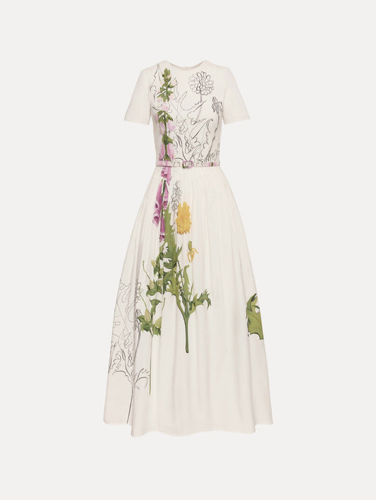 Foxglove Sketch Cotton Poplin Dress White multi / Oscar de la Renta