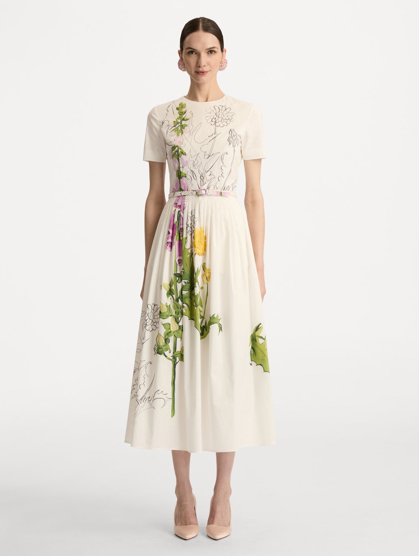Foxglove Sketch Cotton Poplin Dress White multi / Oscar de la Renta